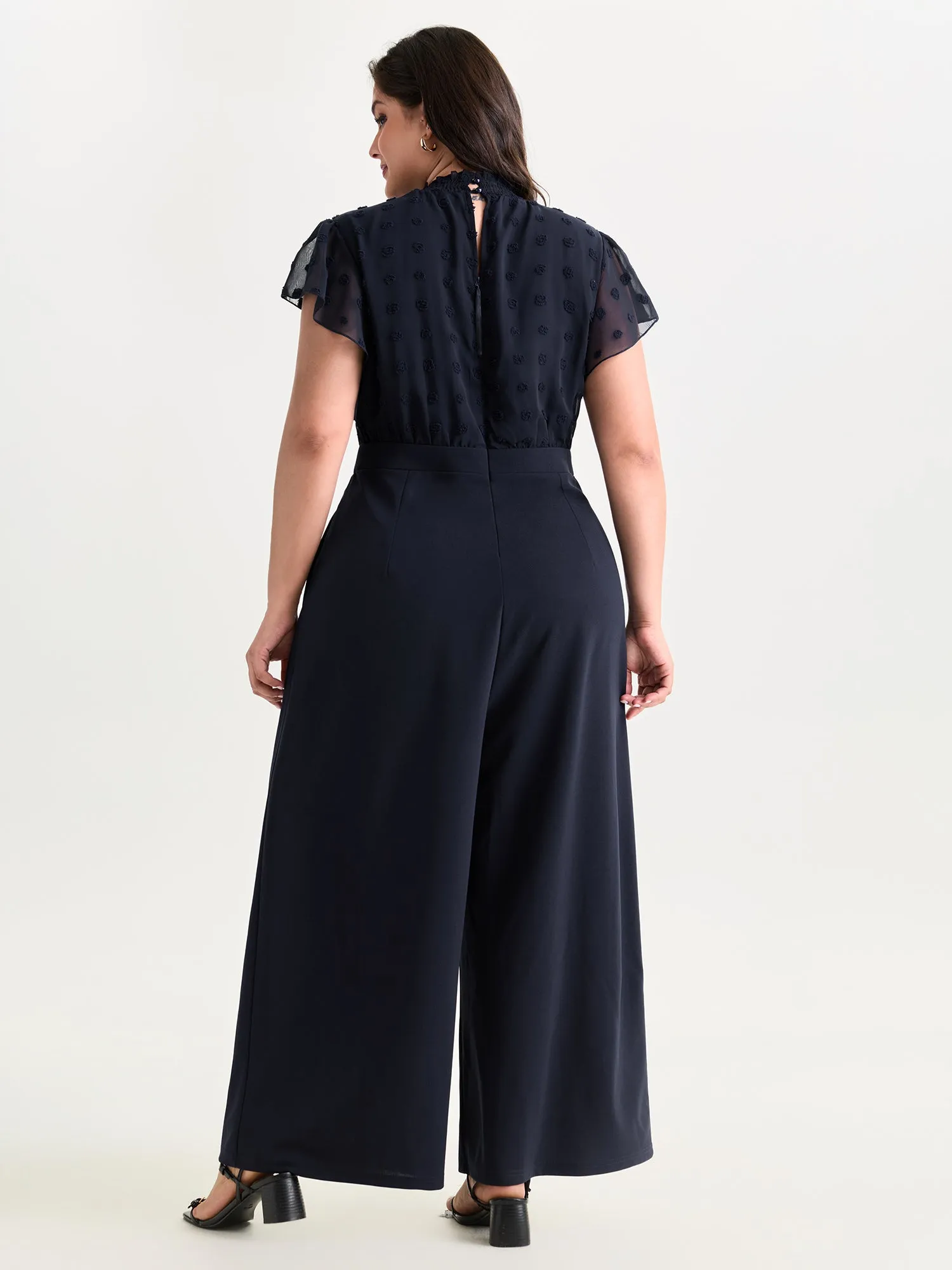 Textured Mock Neck Ruffled Sleeve Jumpsuit sold by Bloomchic product image thumbnail 4