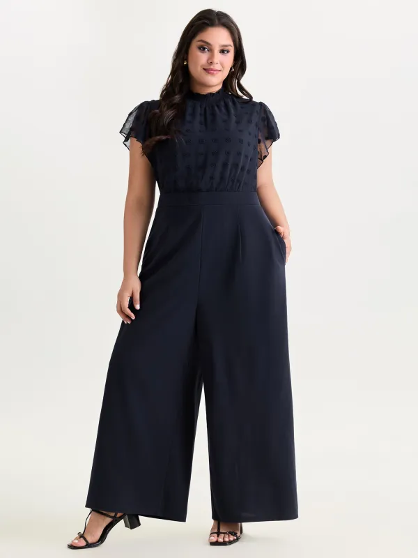 Textured Mock Neck Ruffled Sleeve Jumpsuit made by Bloomchic