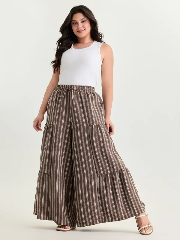 Textured Striped Print Tiered Wide-Leg Pants made by Bloomchic