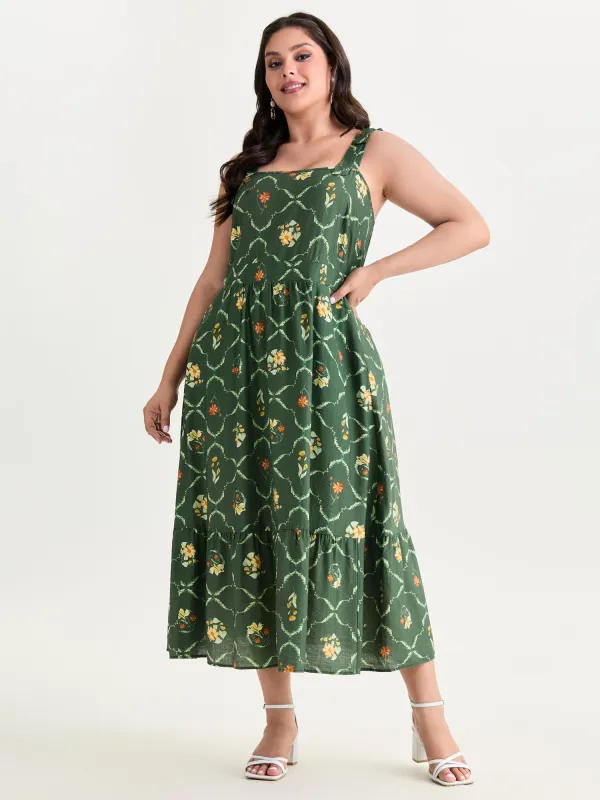 Floral Breeze Shoulder Tie Midi Dress made by Bloomchic