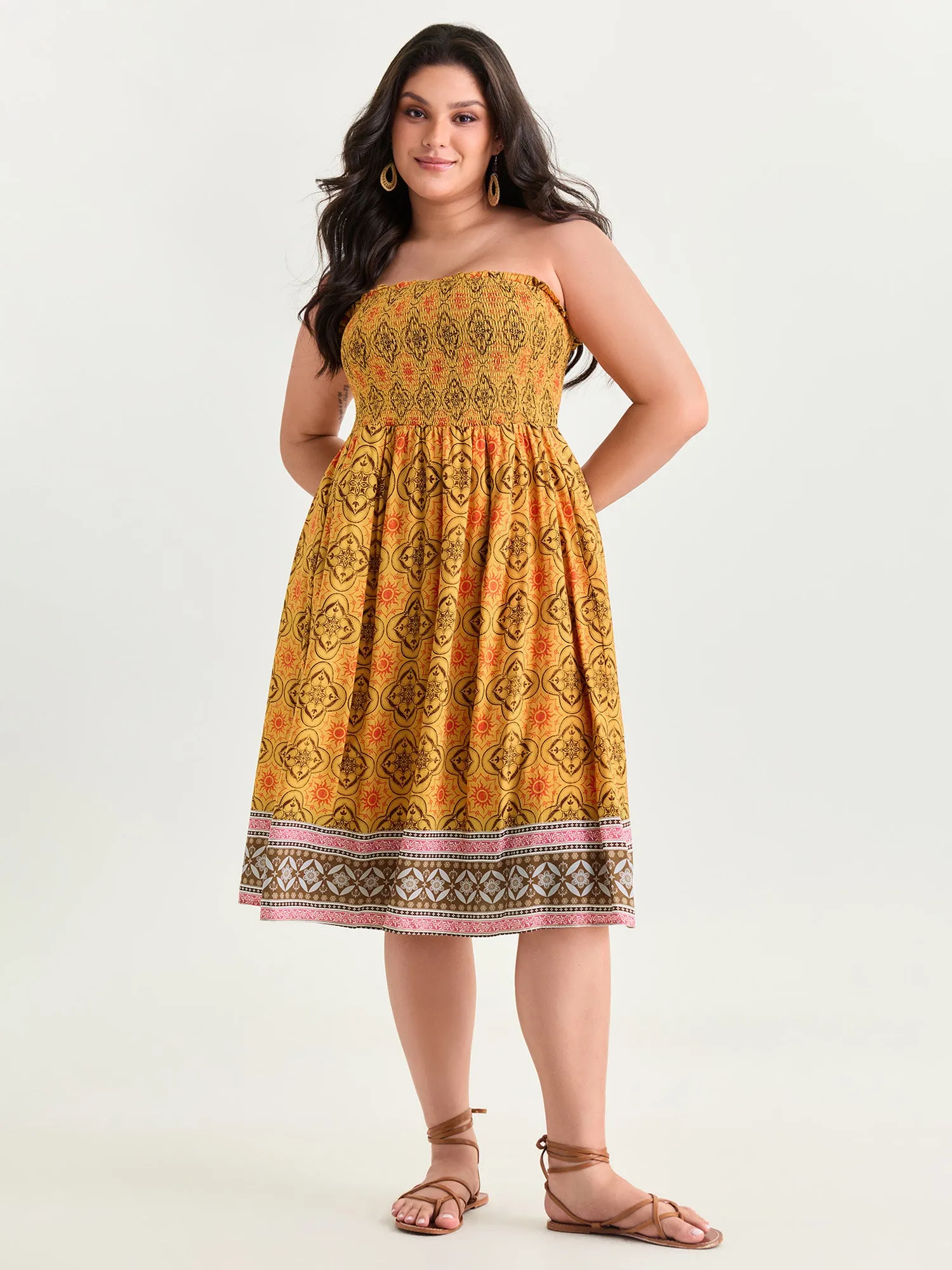 Boho Geometric Print Off-Shoulder Midi Dress sold by Bloomchic product image thumbnail 3