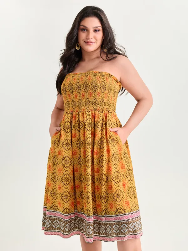 Boho Geometric Print Off-Shoulder Midi Dress made by Bloomchic