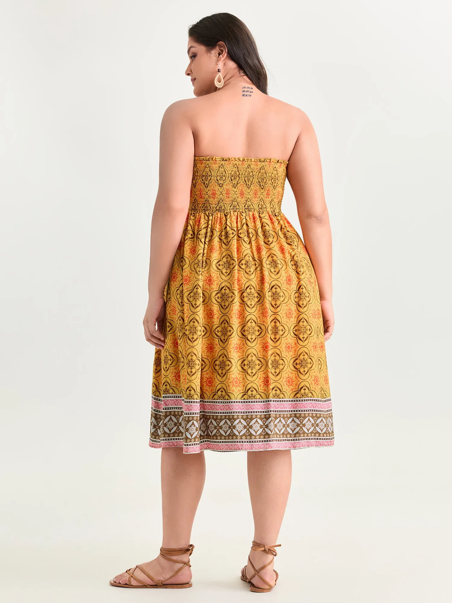 Boho Geometric Print Off-Shoulder Midi Dress sold by Bloomchic product image thumbnail 4