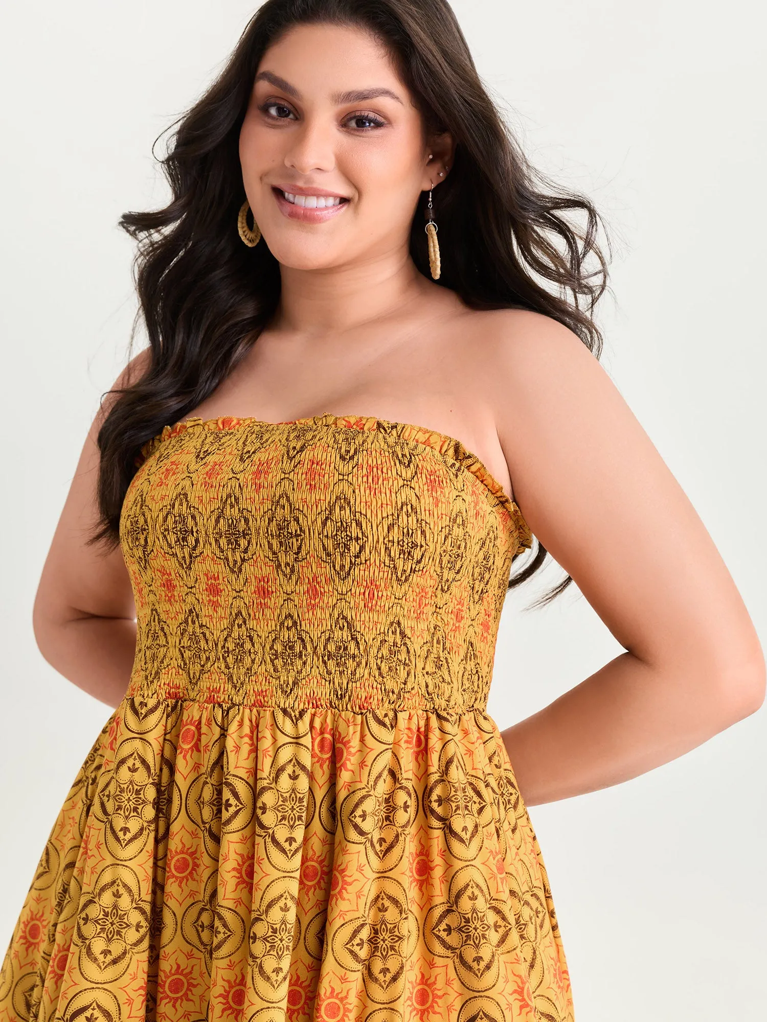 Boho Geometric Print Off-Shoulder Midi Dress sold by Bloomchic product image thumbnail 2