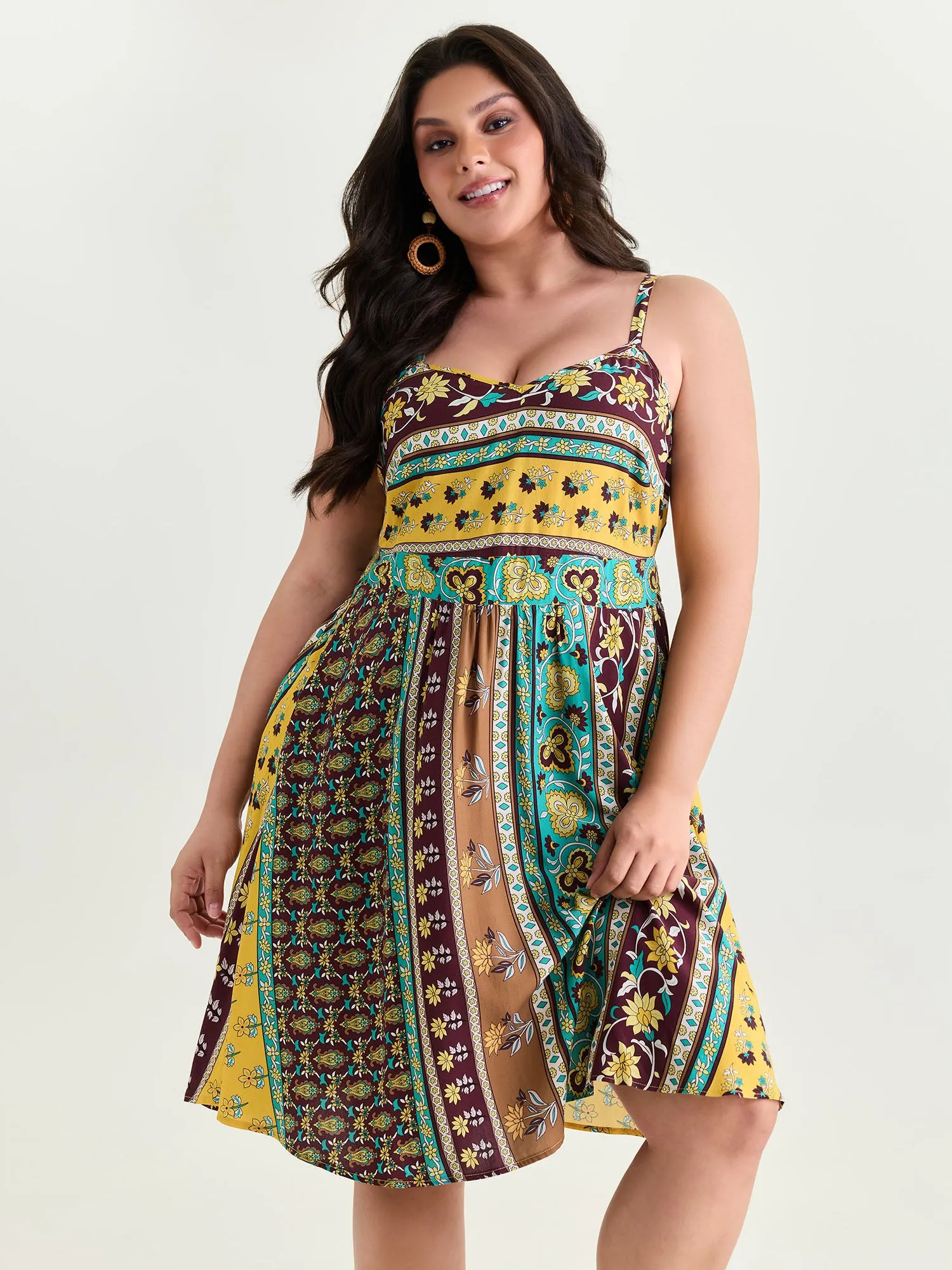 Floral Striped Print Shirred Mini Dress sold by Bloomchic