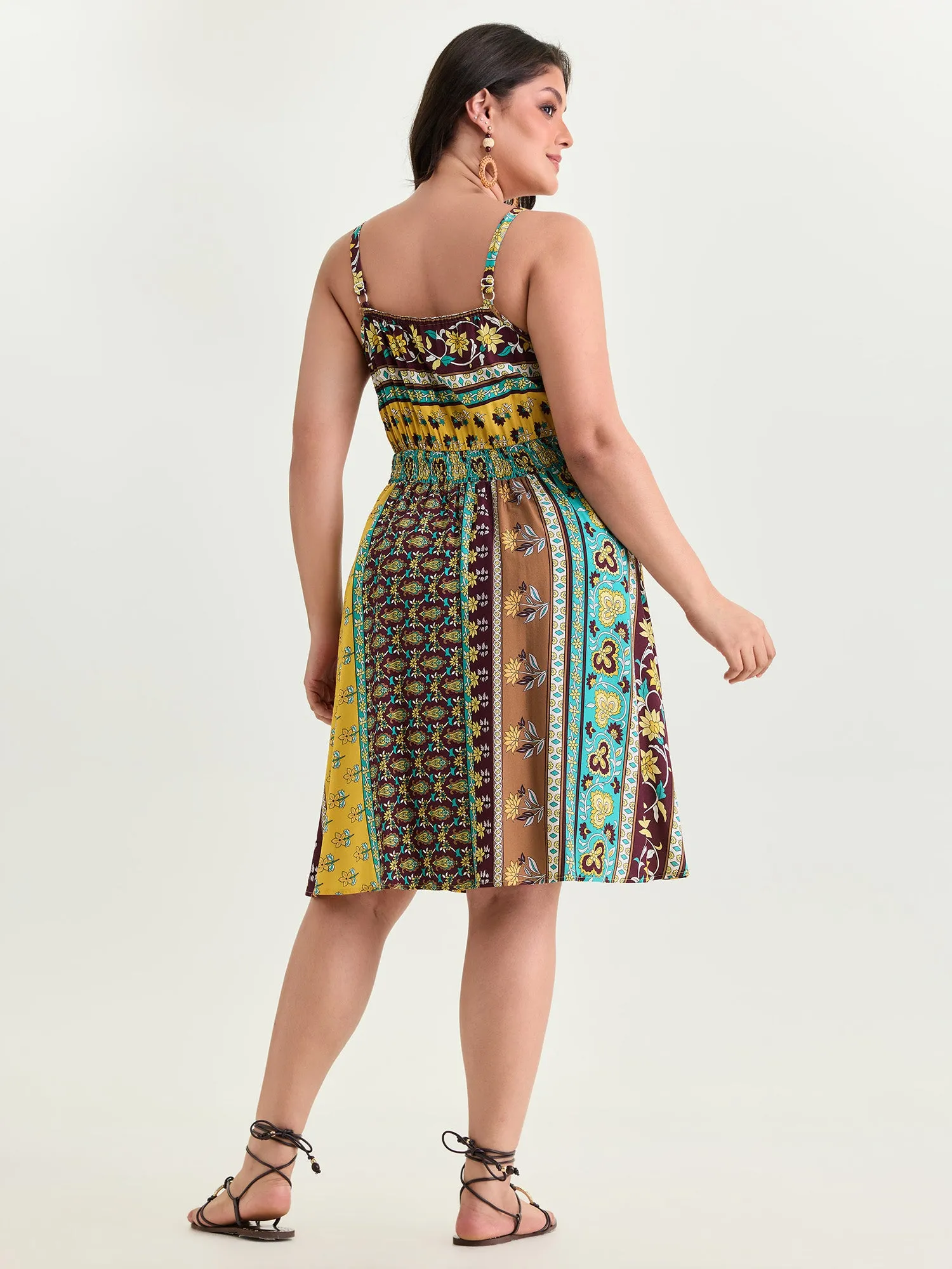 Floral Striped Print Shirred Mini Dress sold by Bloomchic product image thumbnail 4
