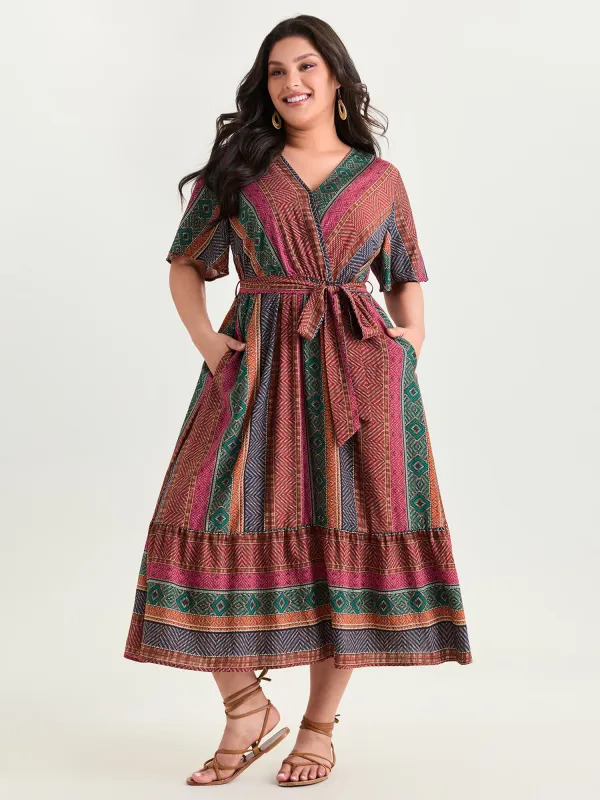 Colorful Striped Print Waist-Tie Maxi Dress made by Bloomchic