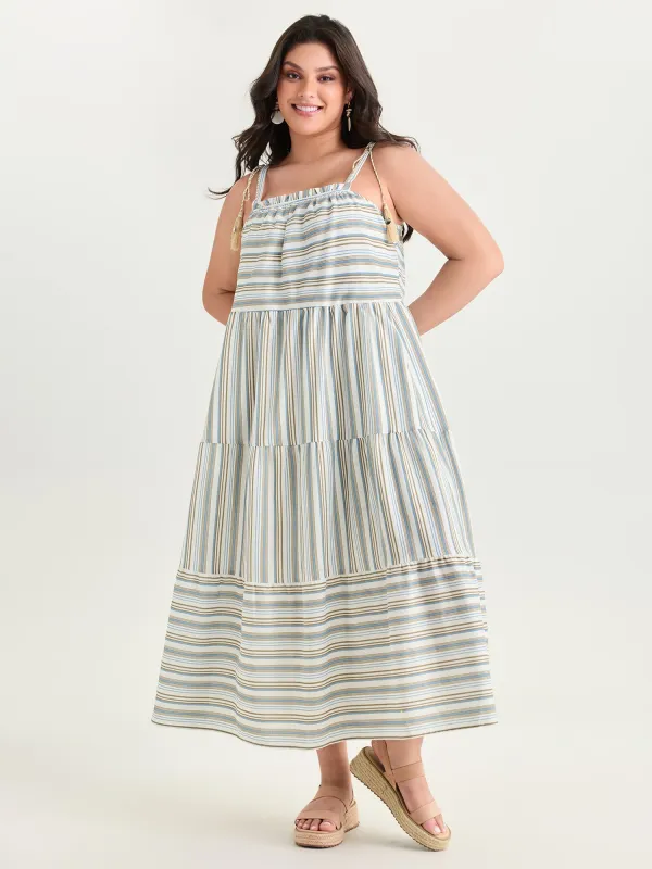 Cotton Linen Blend Striped Print Maxi Dress made by Bloomchic