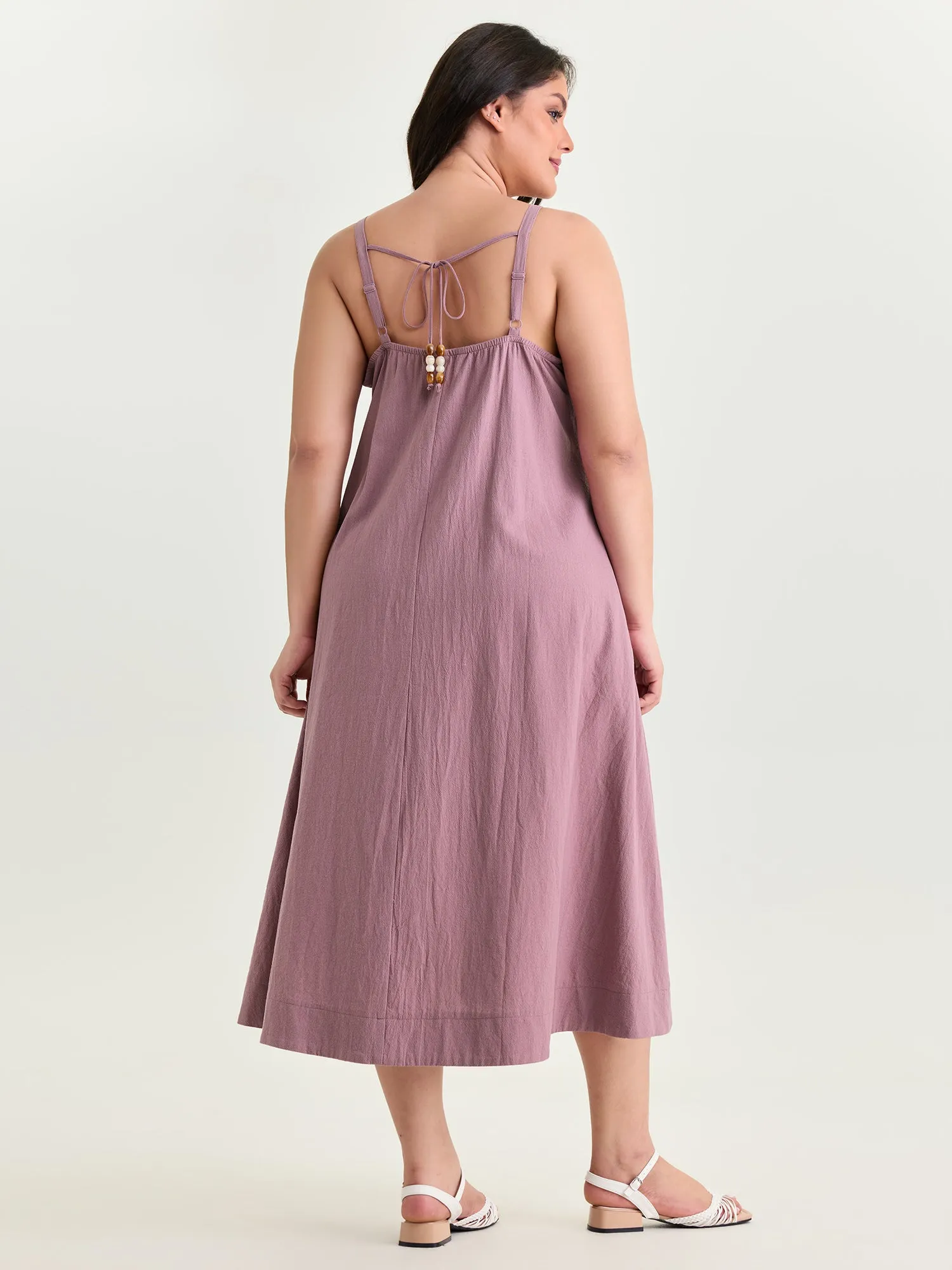 Cotton Toothpick Pleated Cami Flowy Midi Dress sold by Bloomchic product image thumbnail 4