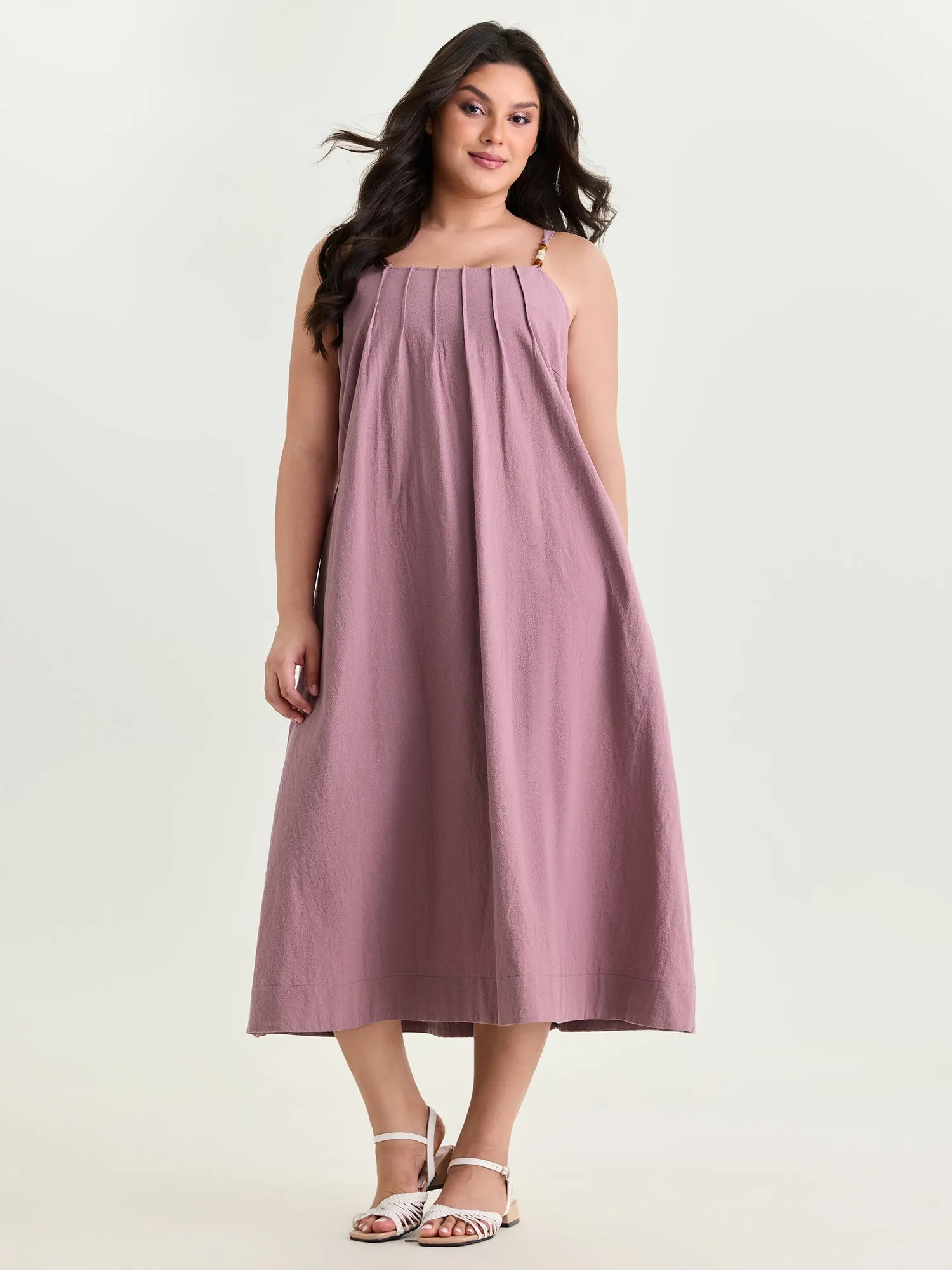 Cotton Toothpick Pleated Cami Flowy Midi Dress sold by Bloomchic product image thumbnail 2