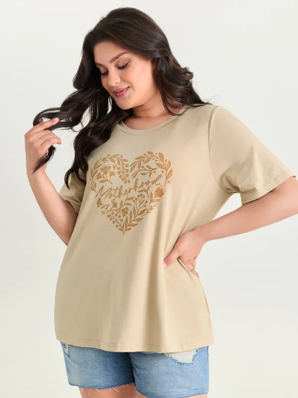 Motherhood Print Round Neck Plain T-Shirt made by Bloomchic