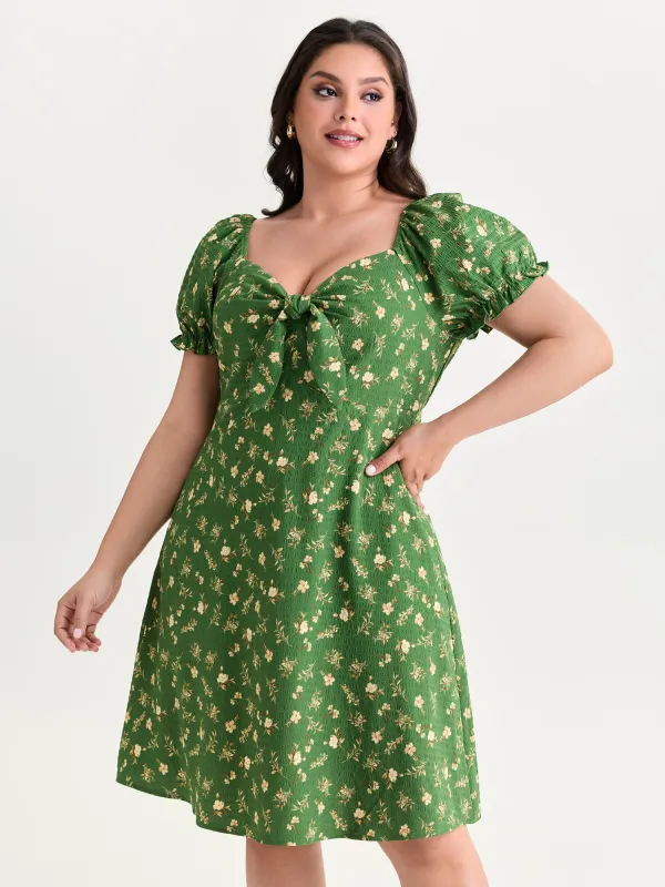 Floral Print Bowknot Front Mini Dress made by Bloomchic