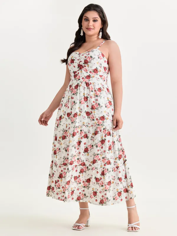 Floral Print Ruched Bodice Bowknot Maxi Dress made by Bloomchic
