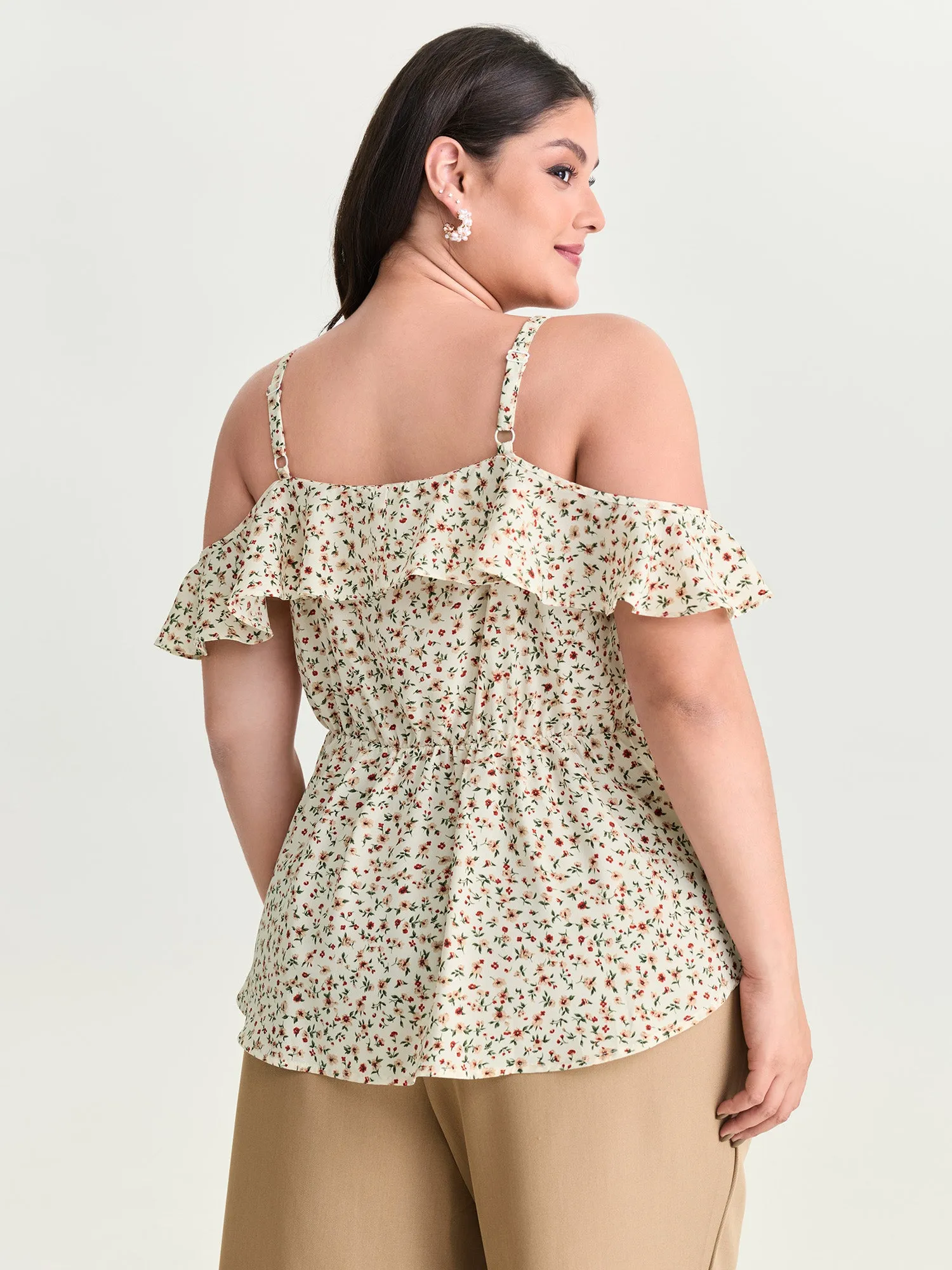 Floral Print Ruffled Cold Shoulder Blouse sold by Bloomchic product image thumbnail 4