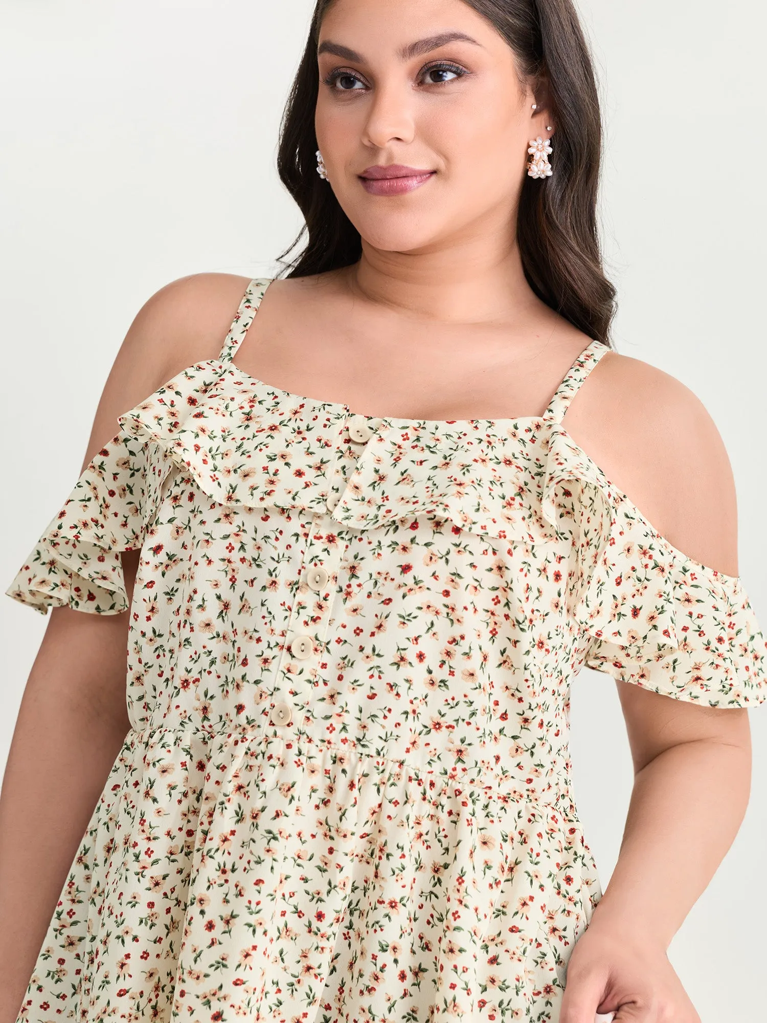 Floral Print Ruffled Cold Shoulder Blouse sold by Bloomchic product image thumbnail 2