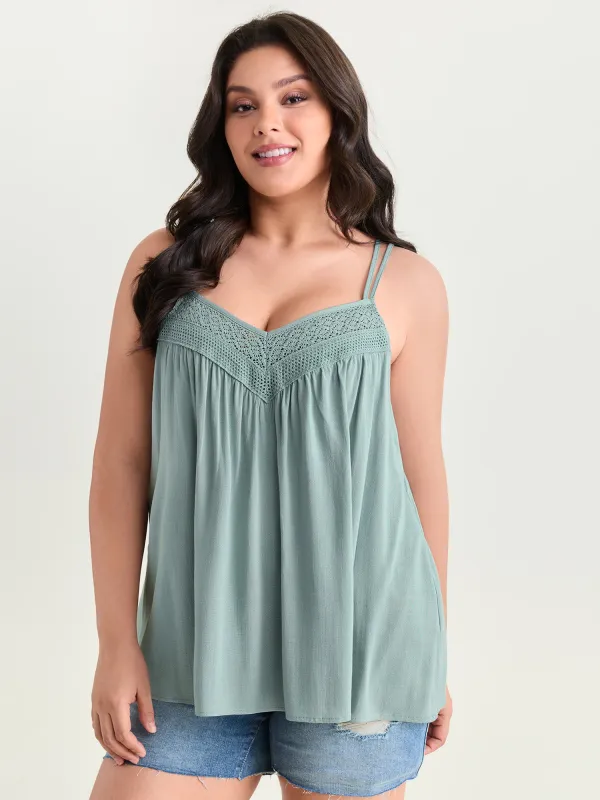 Lace Trim V-Neck Tank Top made by Bloomchic