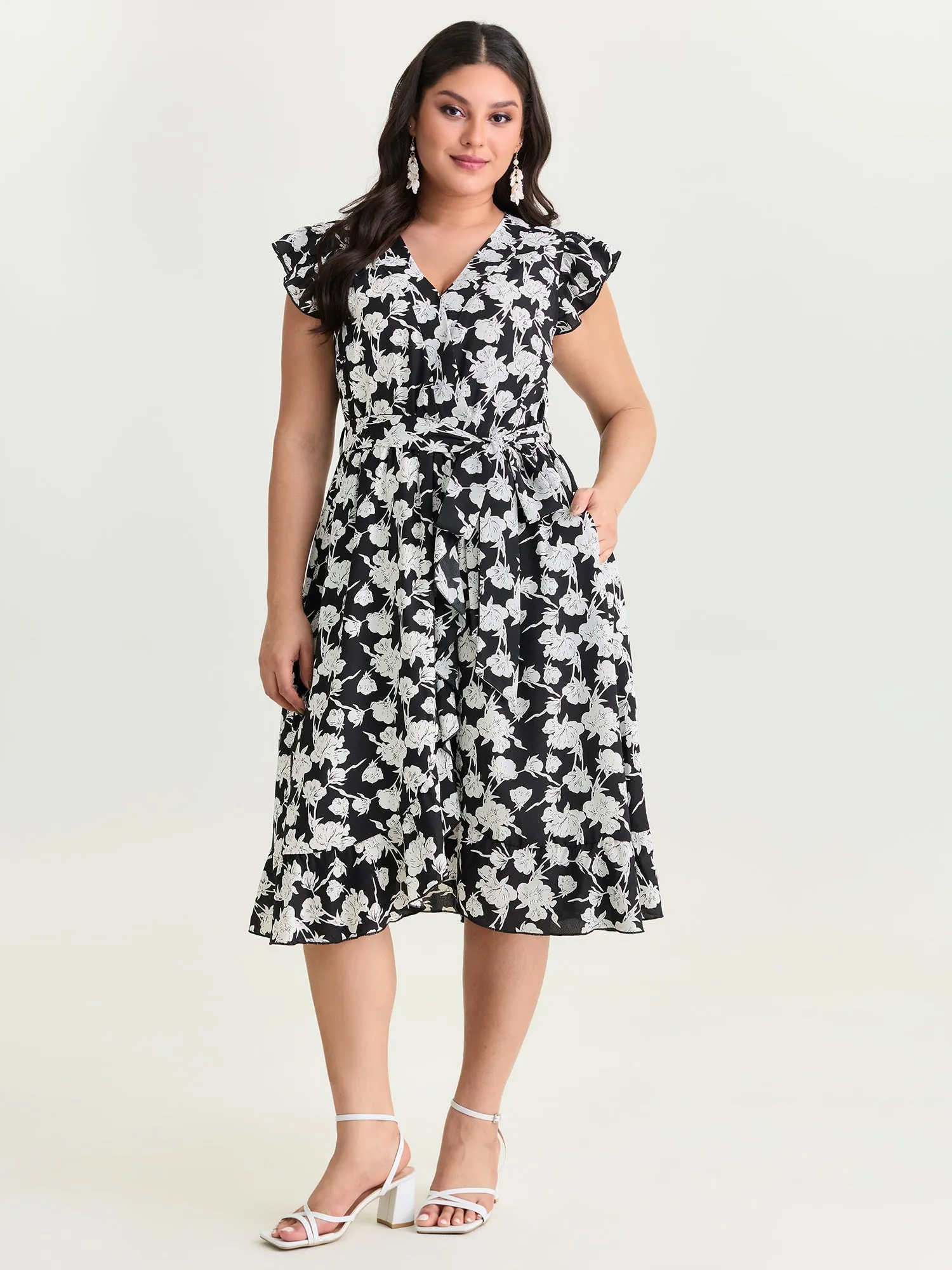 Floral Print Wrap Neckline Side Tie Midi Dress sold by Bloomchic product image thumbnail 3