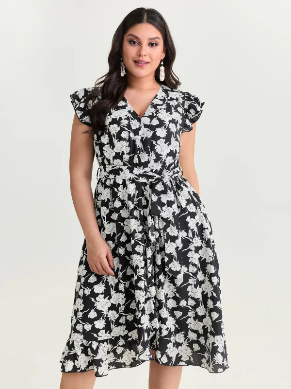 Floral Print Wrap Neckline Side Tie Midi Dress made by Bloomchic