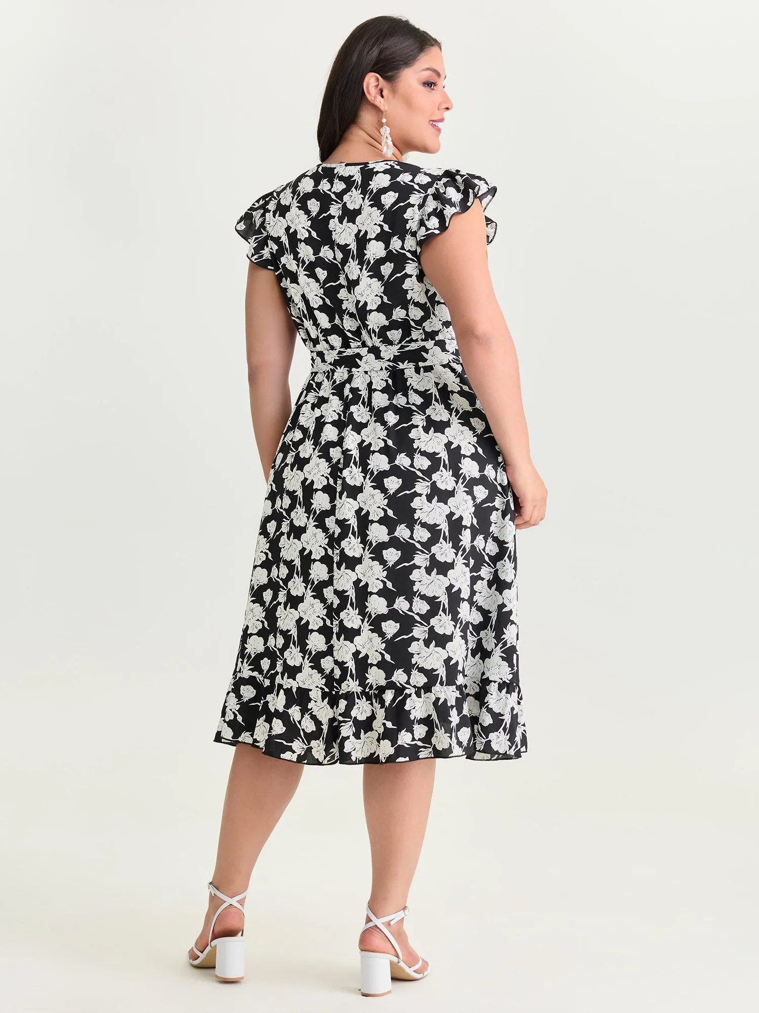 Floral Print Wrap Neckline Side Tie Midi Dress sold by Bloomchic product image thumbnail 4