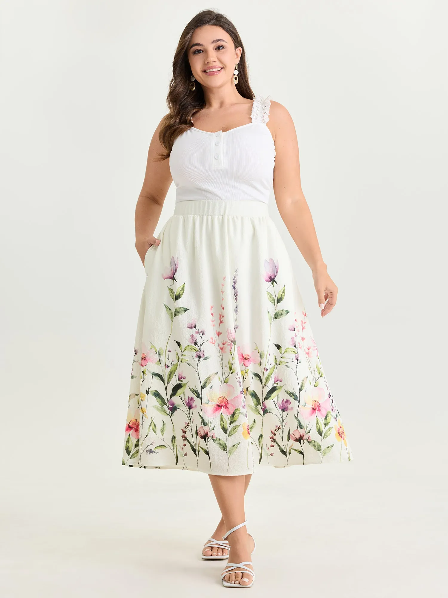 In Bloom Print Flowy Midi Skirt sold by Bloomchic
