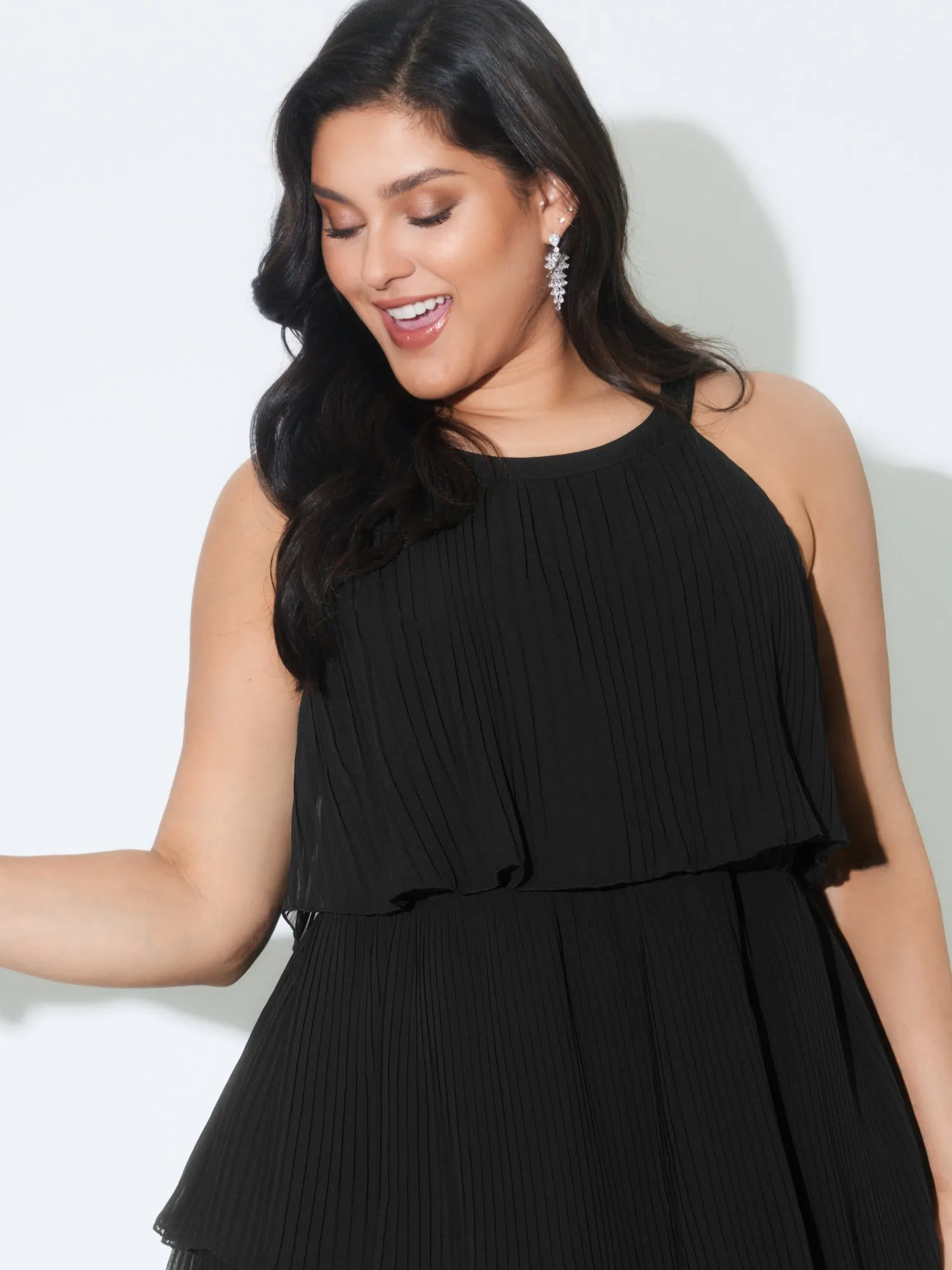 Halter Neck Layered Pleated Texture Maxi Dress sold by Bloomchic product image thumbnail 2