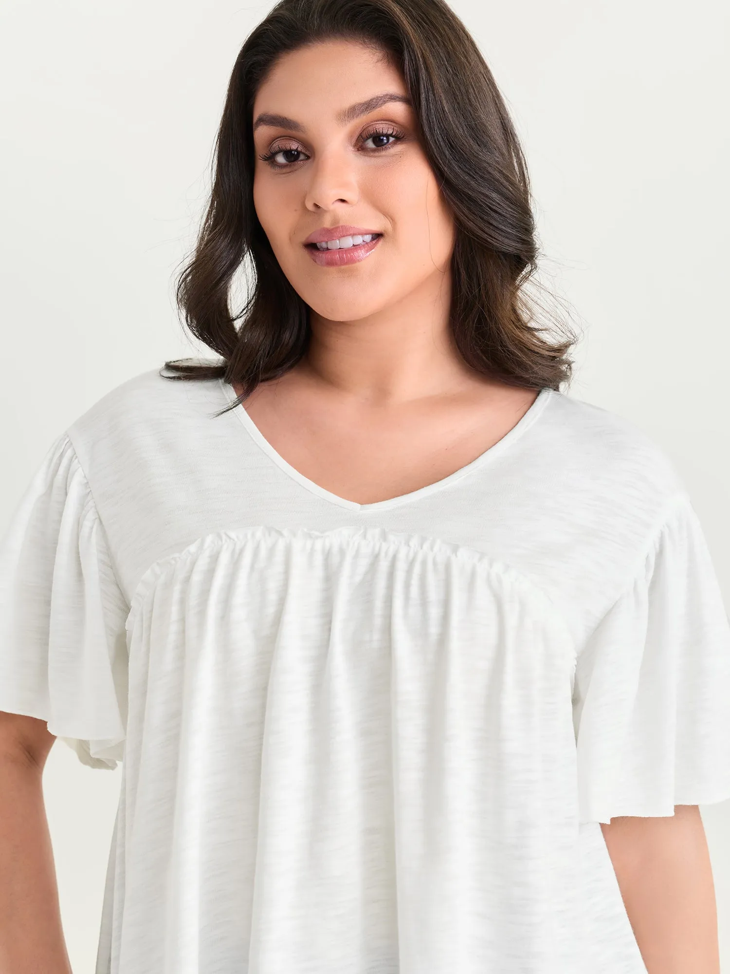 Plain Ruffled Sleeve Relaxed-Fit T-Shirt sold by Bloomchic product image thumbnail 2