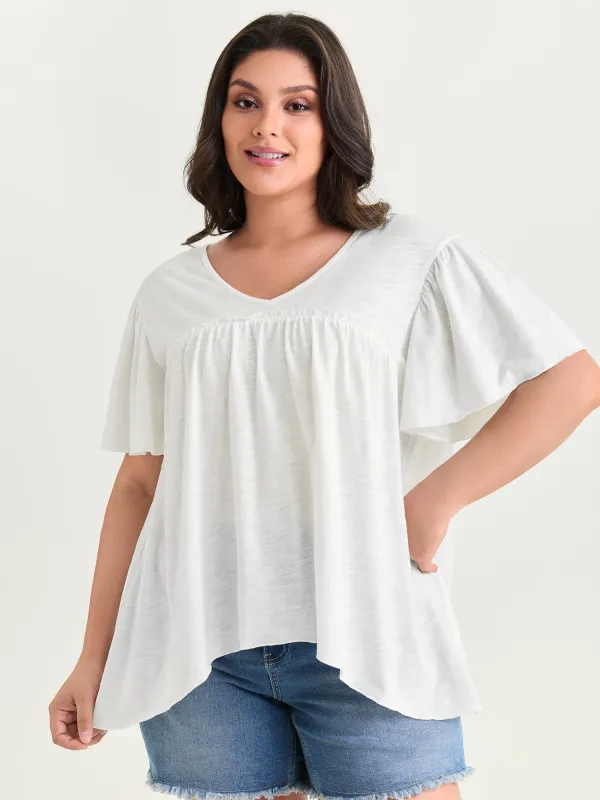 Plain Ruffled Sleeve Relaxed-Fit T-Shirt made by Bloomchic