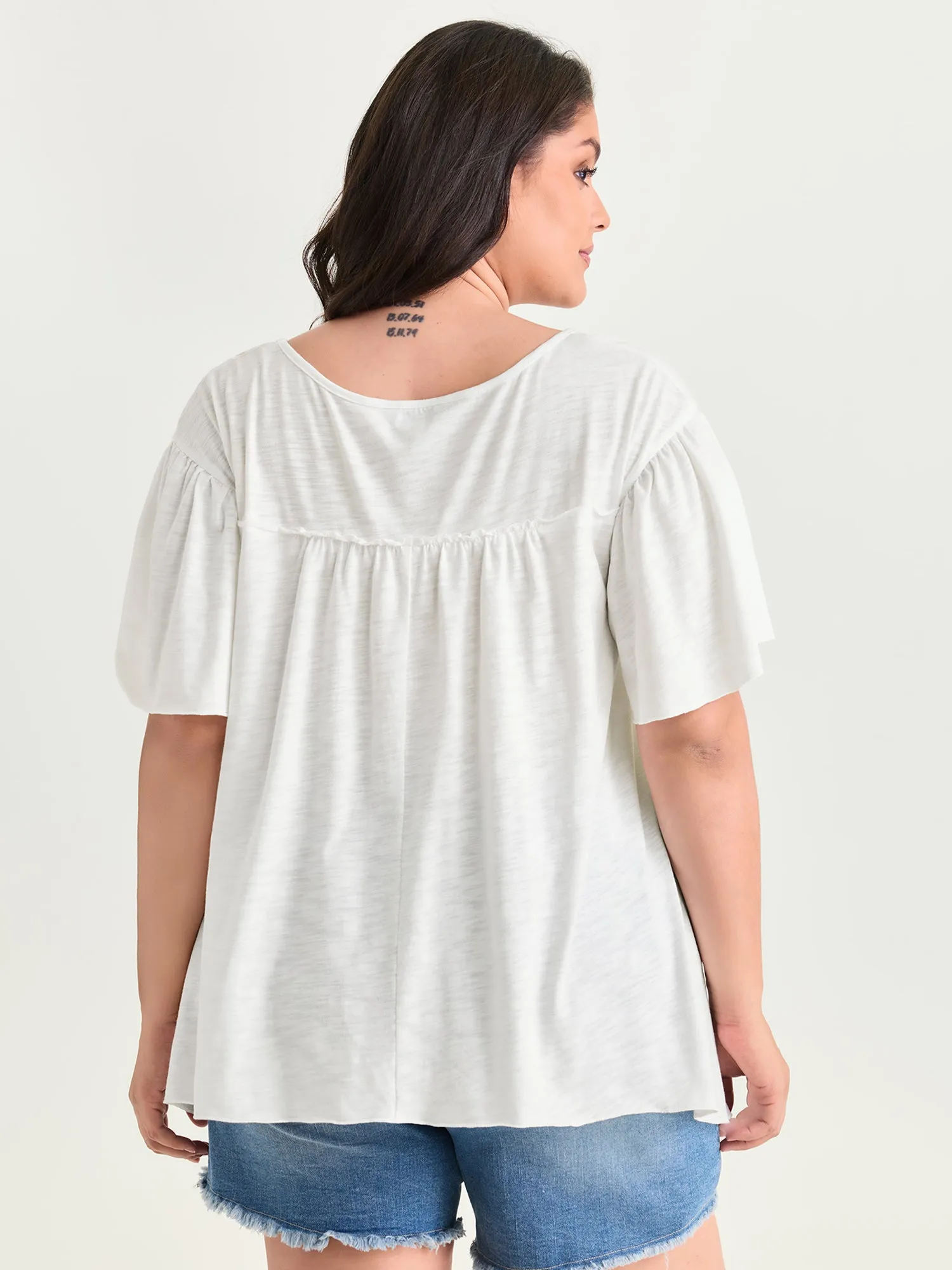 Plain Ruffled Sleeve Relaxed-Fit T-Shirt sold by Bloomchic product image thumbnail 4