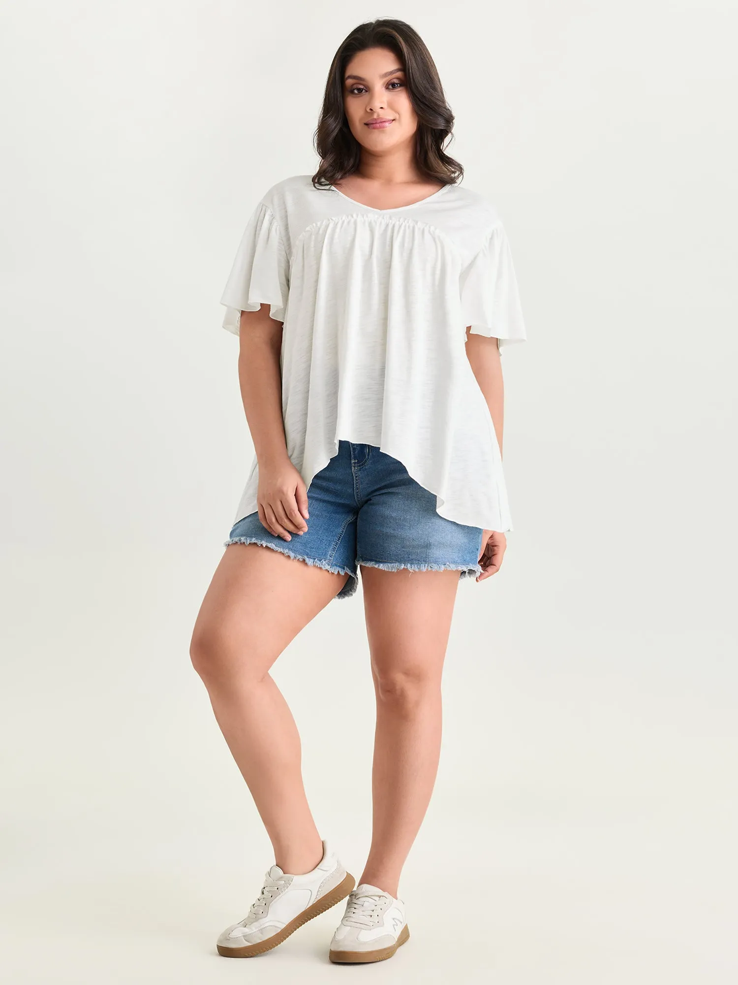 Plain Ruffled Sleeve Relaxed-Fit T-Shirt sold by Bloomchic product image thumbnail 3