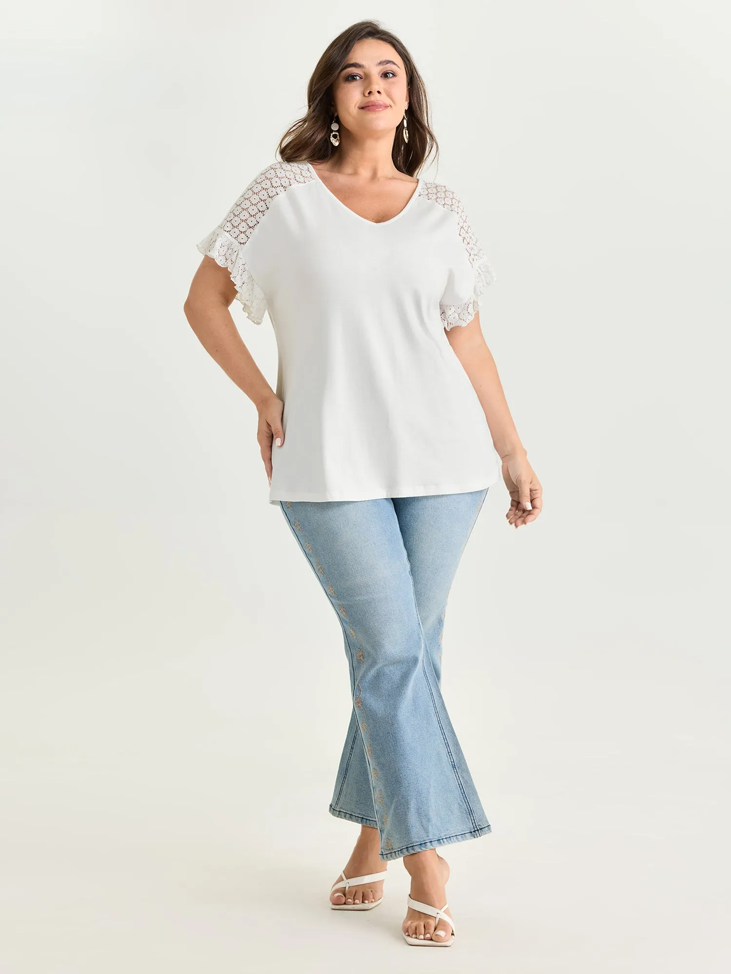 Lace Trim Back Detail V-Neck T-Shirt sold by Bloomchic product image thumbnail 3