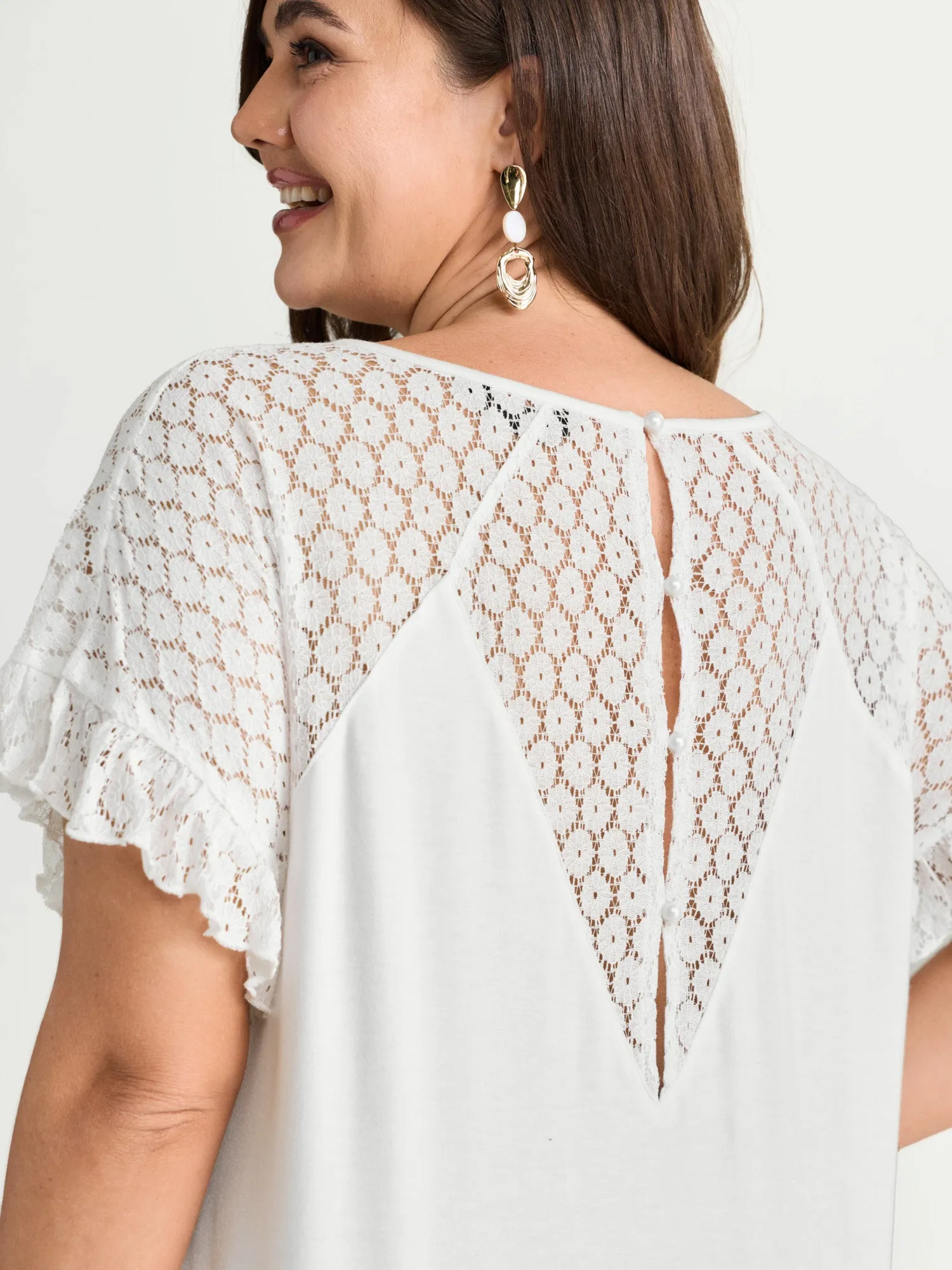 Lace Trim Back Detail V-Neck T-Shirt sold by Bloomchic product image thumbnail 5