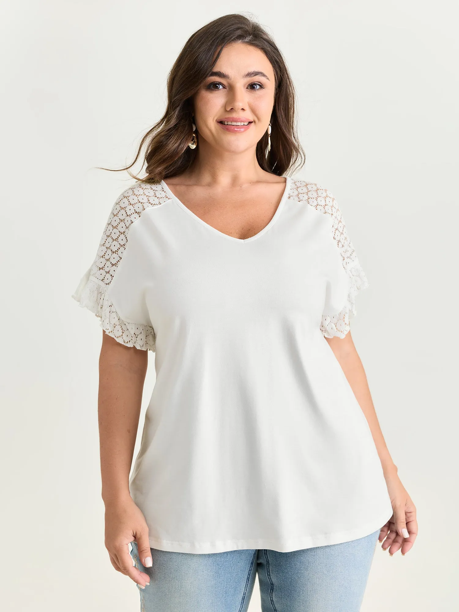Lace Trim Back Detail V-Neck T-Shirt sold by Bloomchic product image thumbnail 2