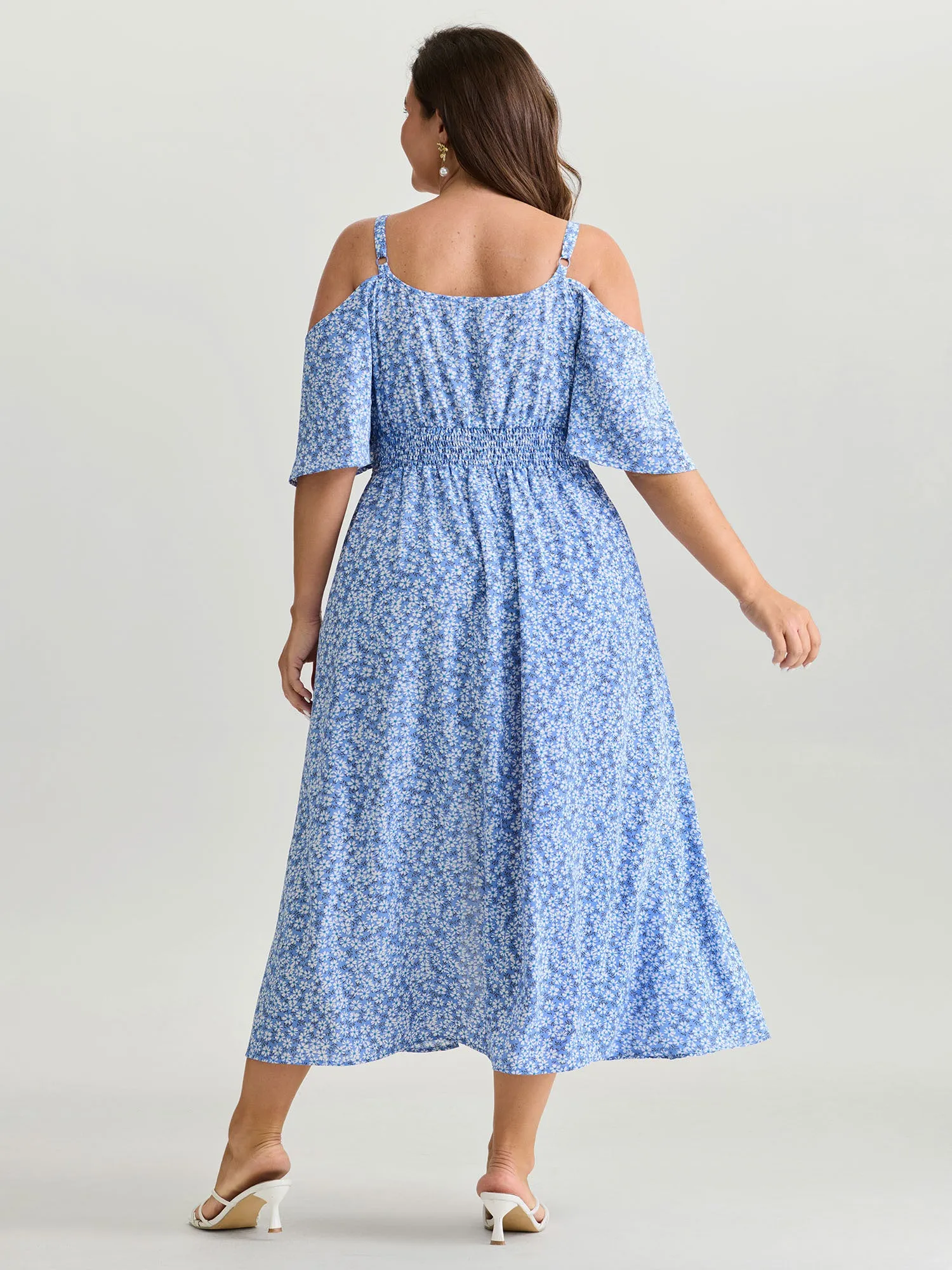 Micro Floral Print Lace Trim Sheer Waist Maxi Dress sold by Bloomchic product image thumbnail 4