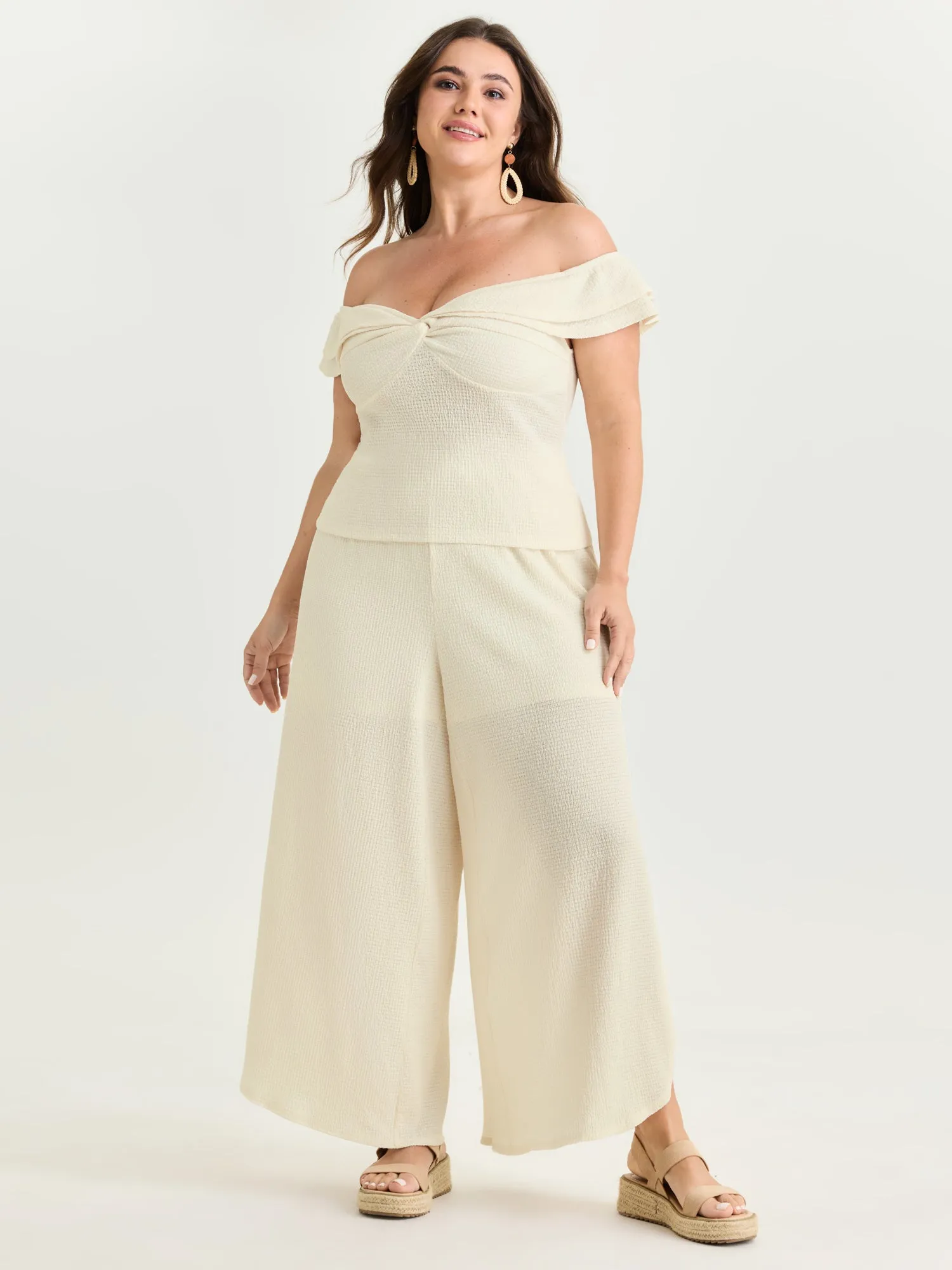 Textured Off-Shoulder Cinched-Waist Knit Top sold by Bloomchic product image thumbnail 3