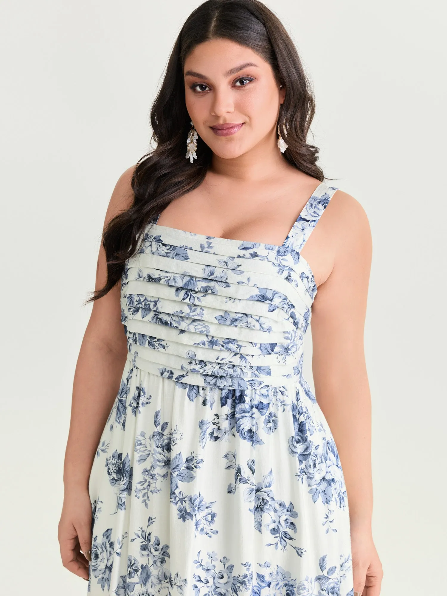 Large Floral Print Pleated Bodice Midi Dress sold by Bloomchic product image thumbnail 2