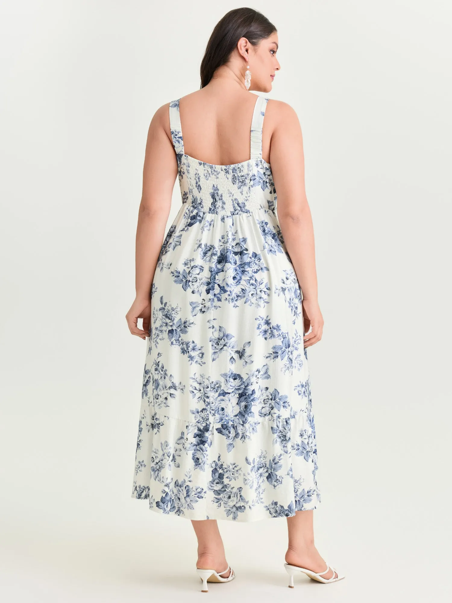 Large Floral Print Pleated Bodice Midi Dress sold by Bloomchic product image thumbnail 3