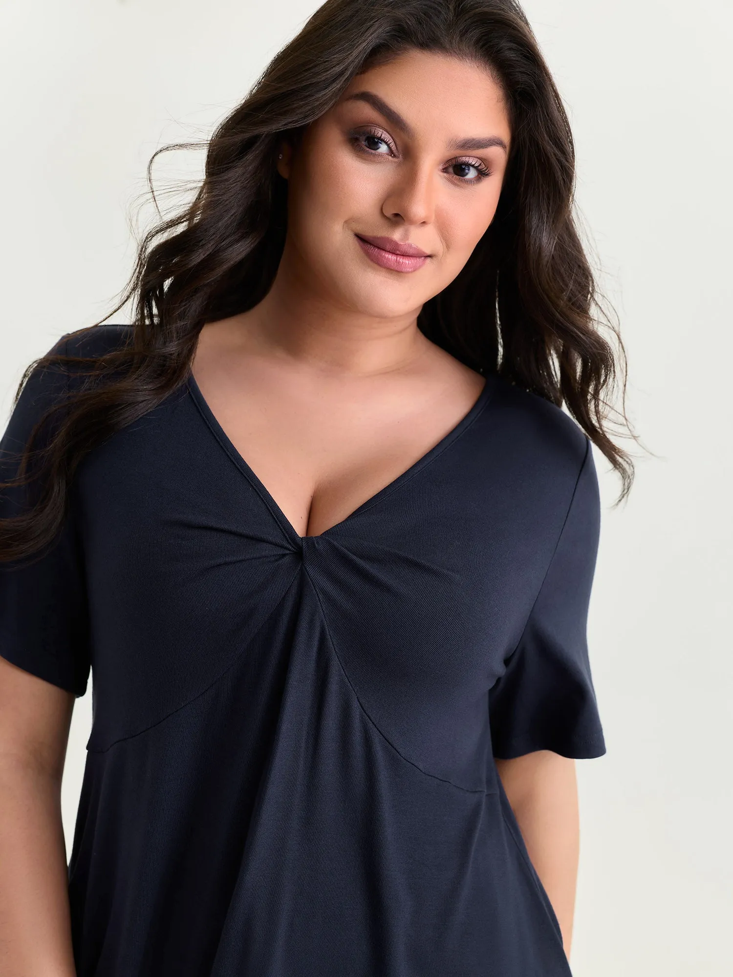 Supersoft Ruched V-Neck T-Shirt sold by Bloomchic product image thumbnail 2