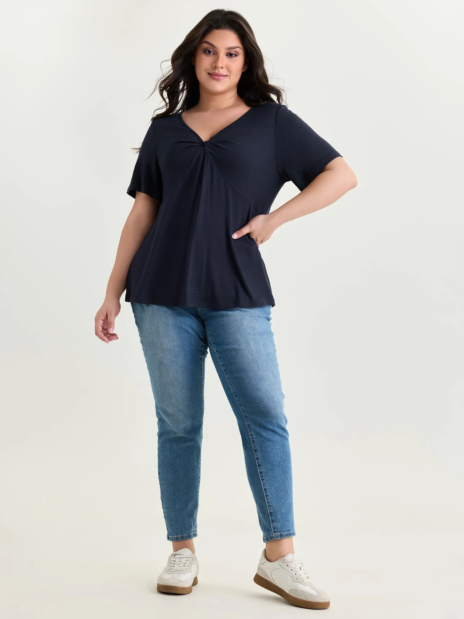 Supersoft Ruched V-Neck T-Shirt sold by Bloomchic product image thumbnail 3