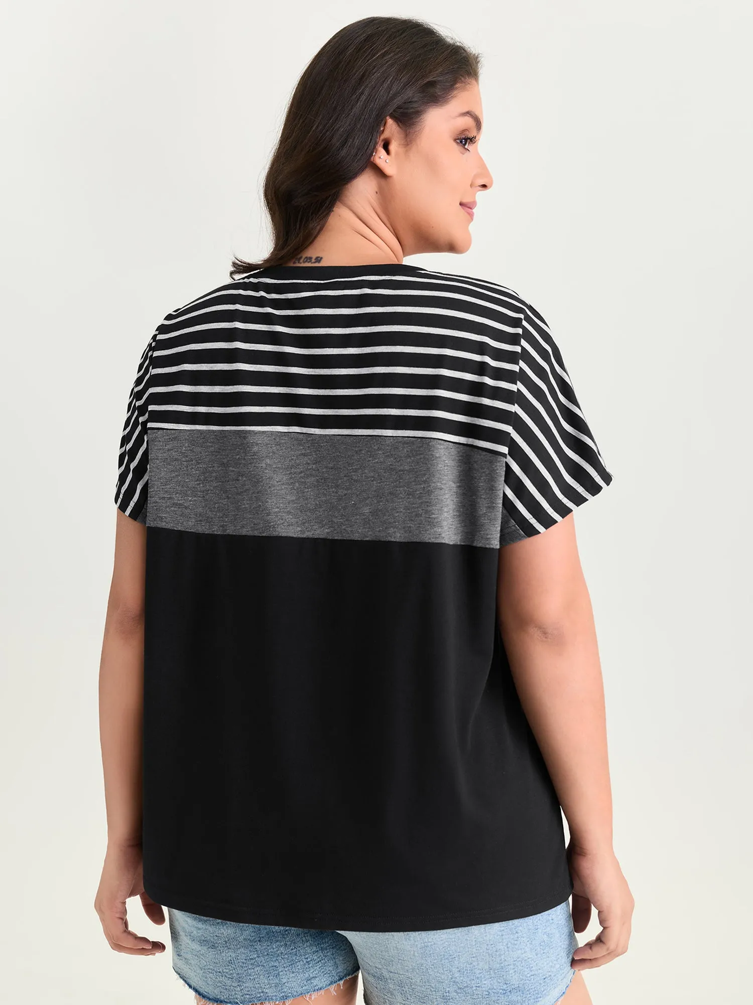 Supersoft Striped Print Color Contrast T-Shirt sold by Bloomchic product image thumbnail 4