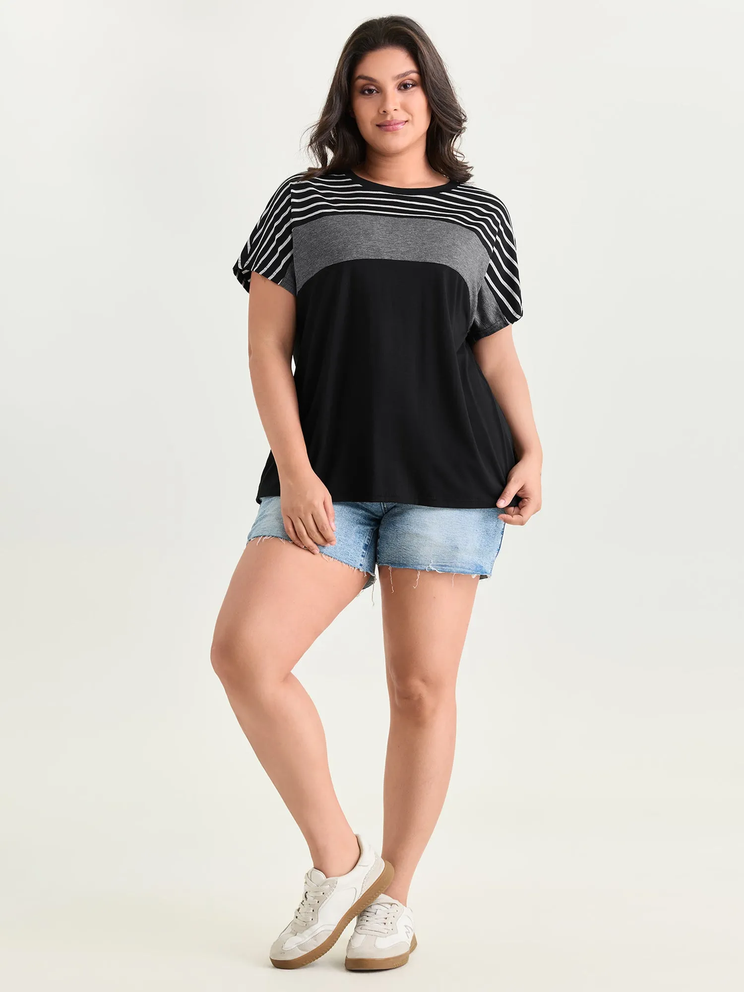 Supersoft Striped Print Color Contrast T-Shirt sold by Bloomchic product image thumbnail 3