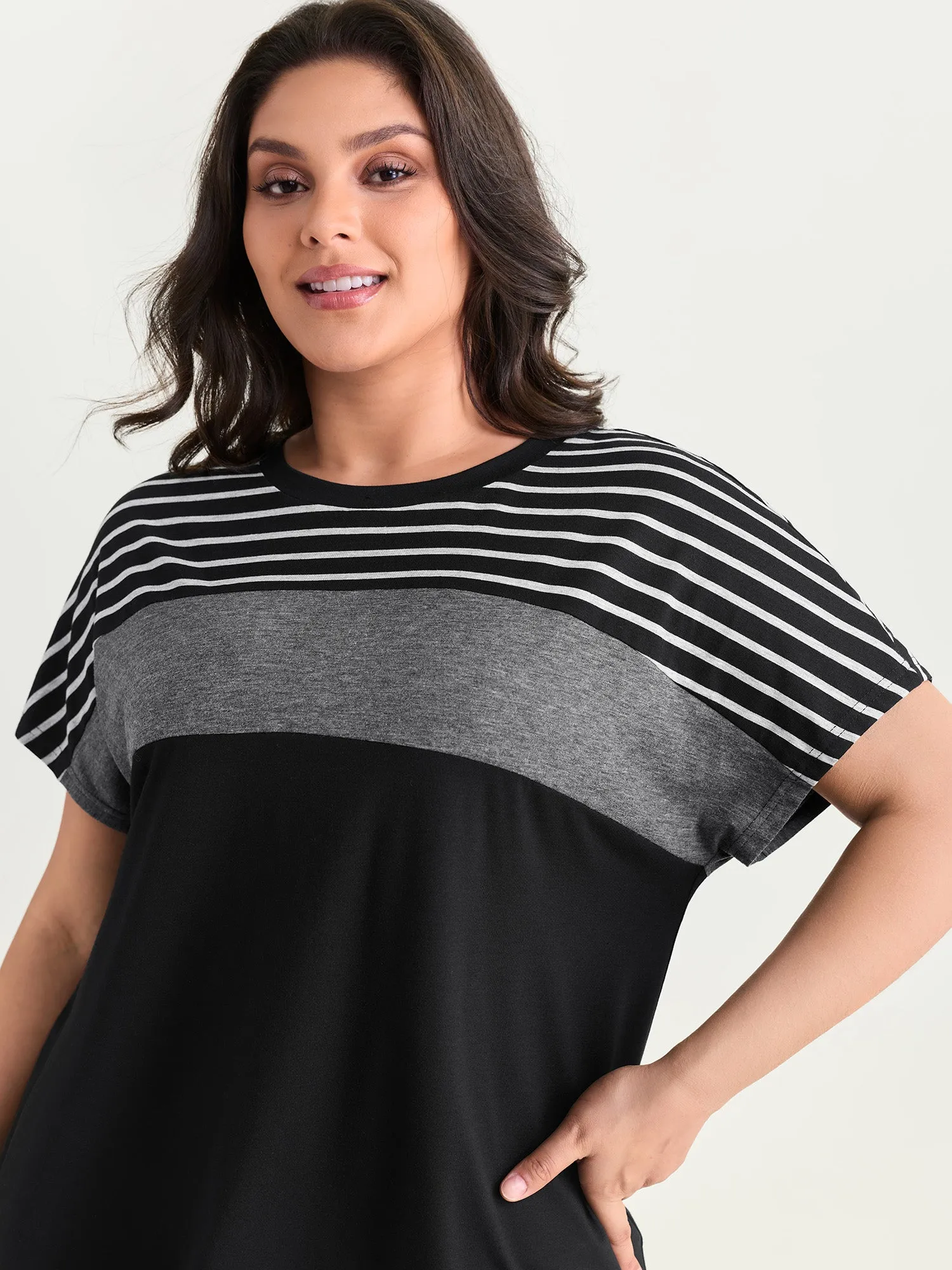 Supersoft Striped Print Color Contrast T-Shirt sold by Bloomchic product image thumbnail 2