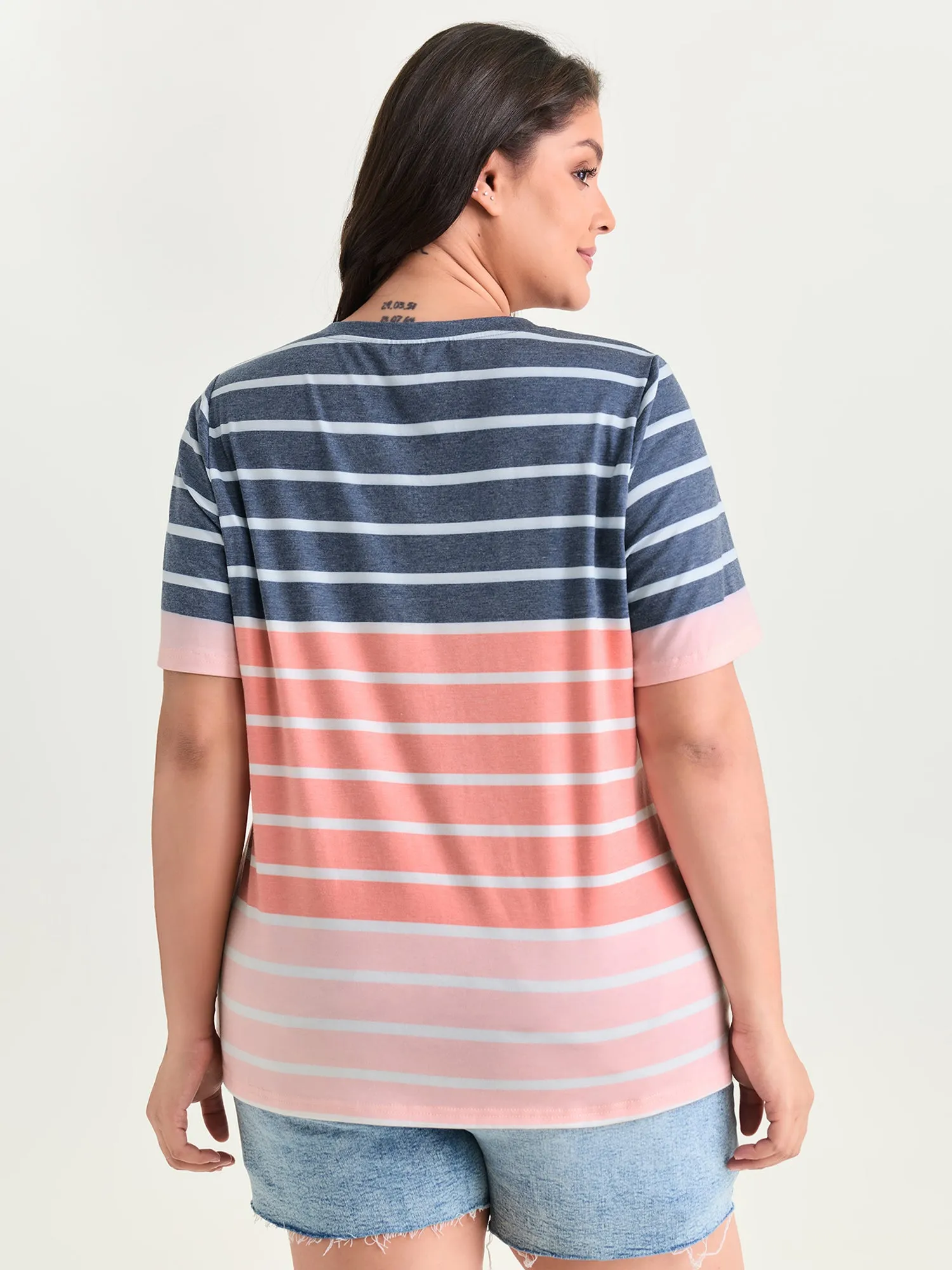 Supersoft Stretchy Colorful Striped Print V-Neck T-Shirt sold by Bloomchic product image thumbnail 5