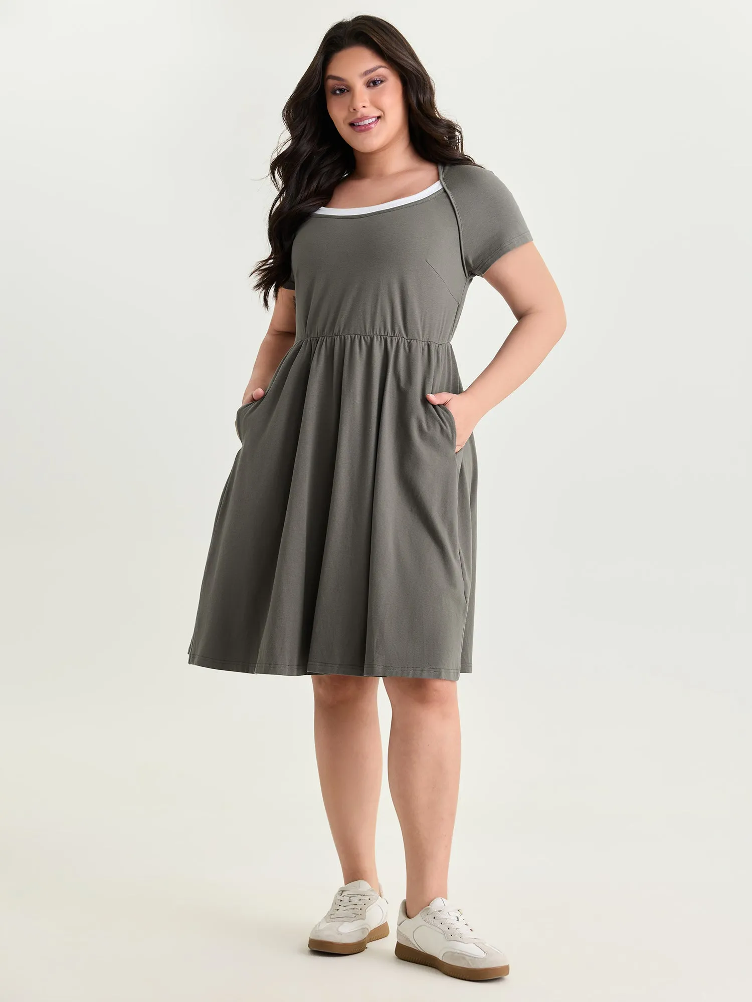 Cotton Color Contrast Fit And Flare Mini Dress sold by Bloomchic product image thumbnail 3