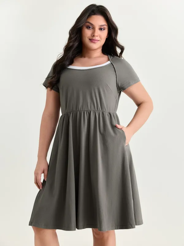 Cotton Color Contrast Fit And Flare Mini Dress made by Bloomchic