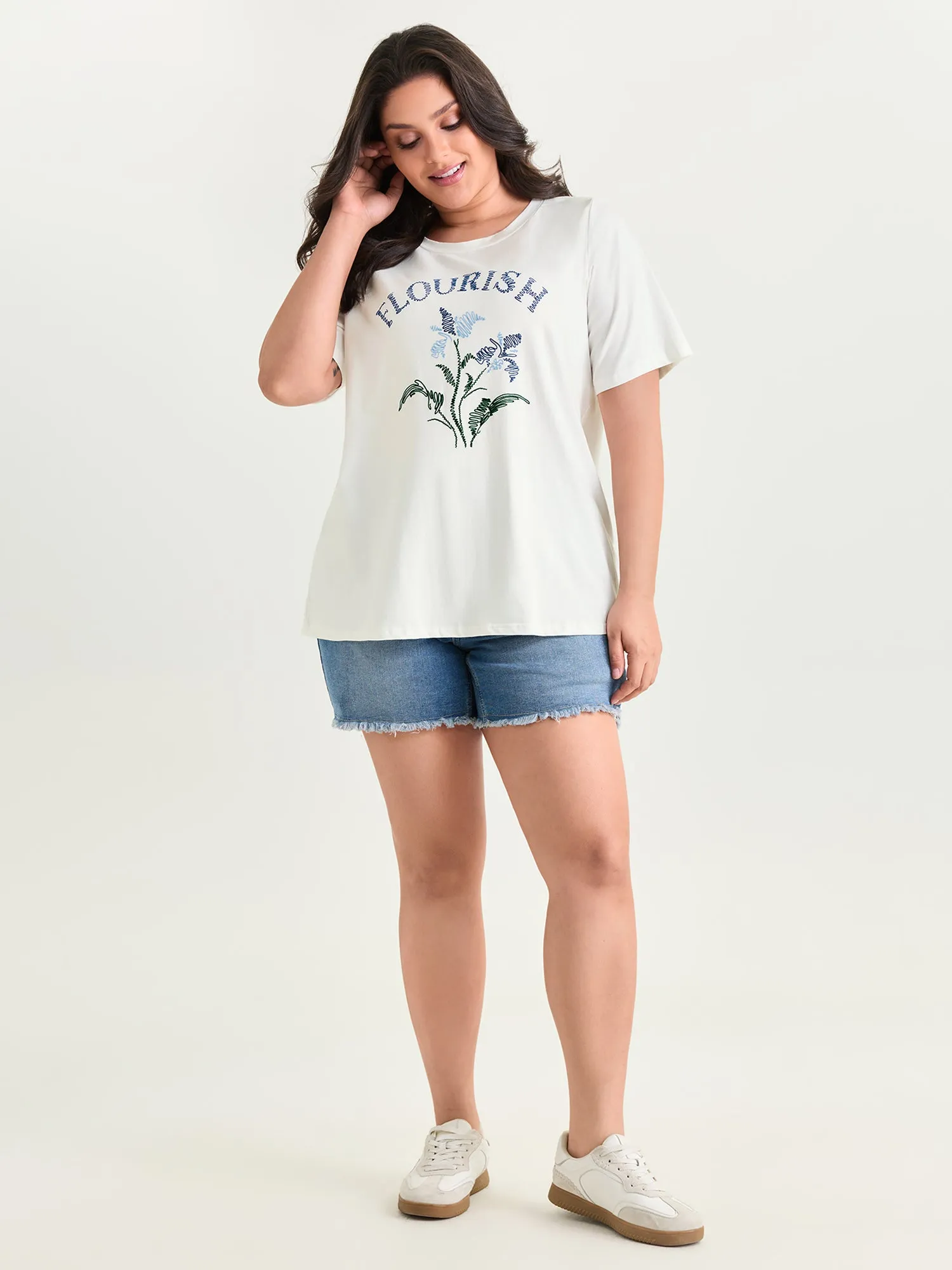 Cotton Flourish Embroidered Floral T-Shirt sold by Bloomchic product image thumbnail 3