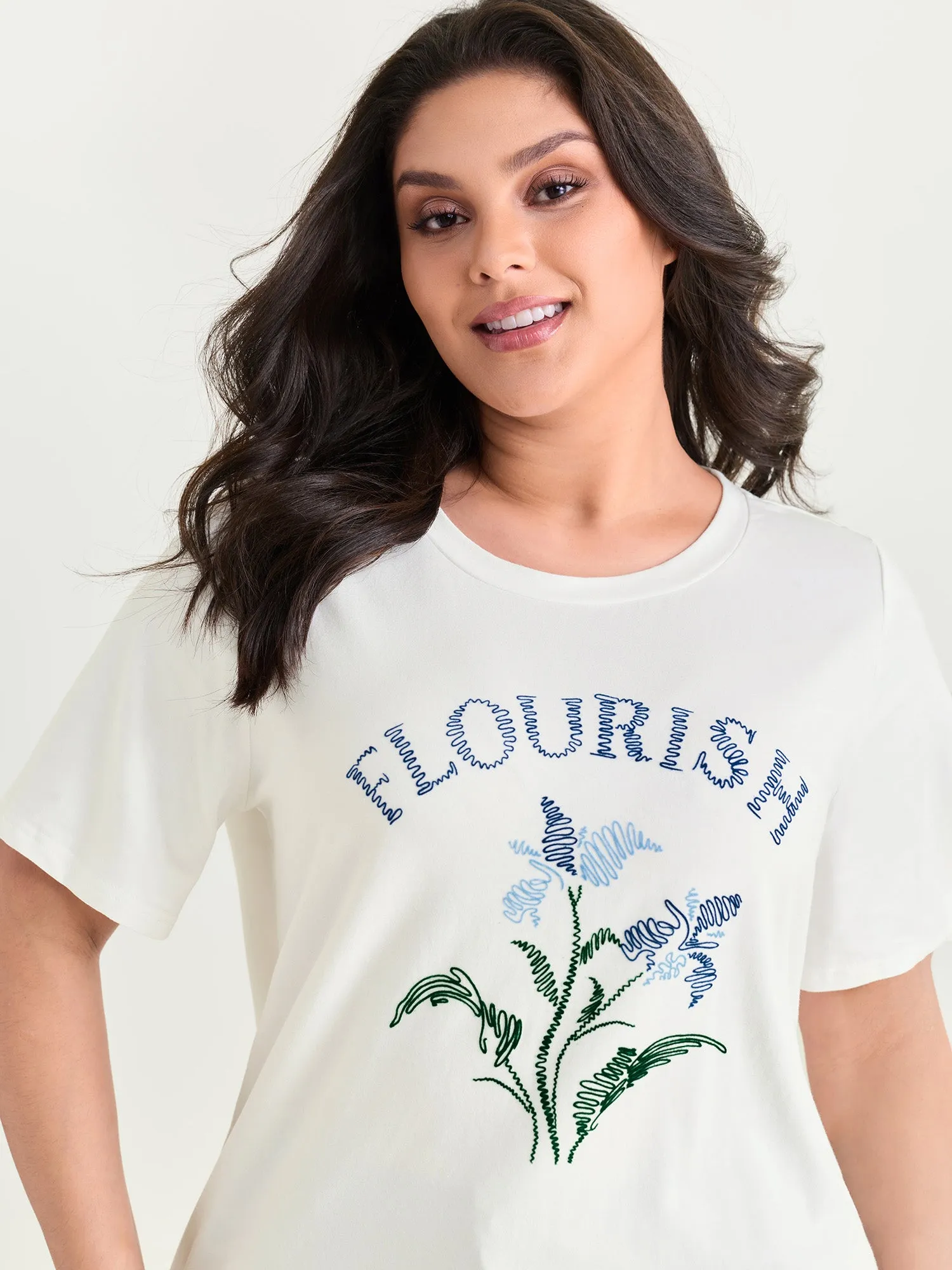 Cotton Flourish Embroidered Floral T-Shirt sold by Bloomchic product image thumbnail 2