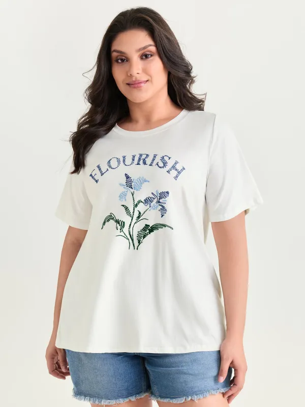 Cotton Flourish Embroidered Floral T-Shirt made by Bloomchic