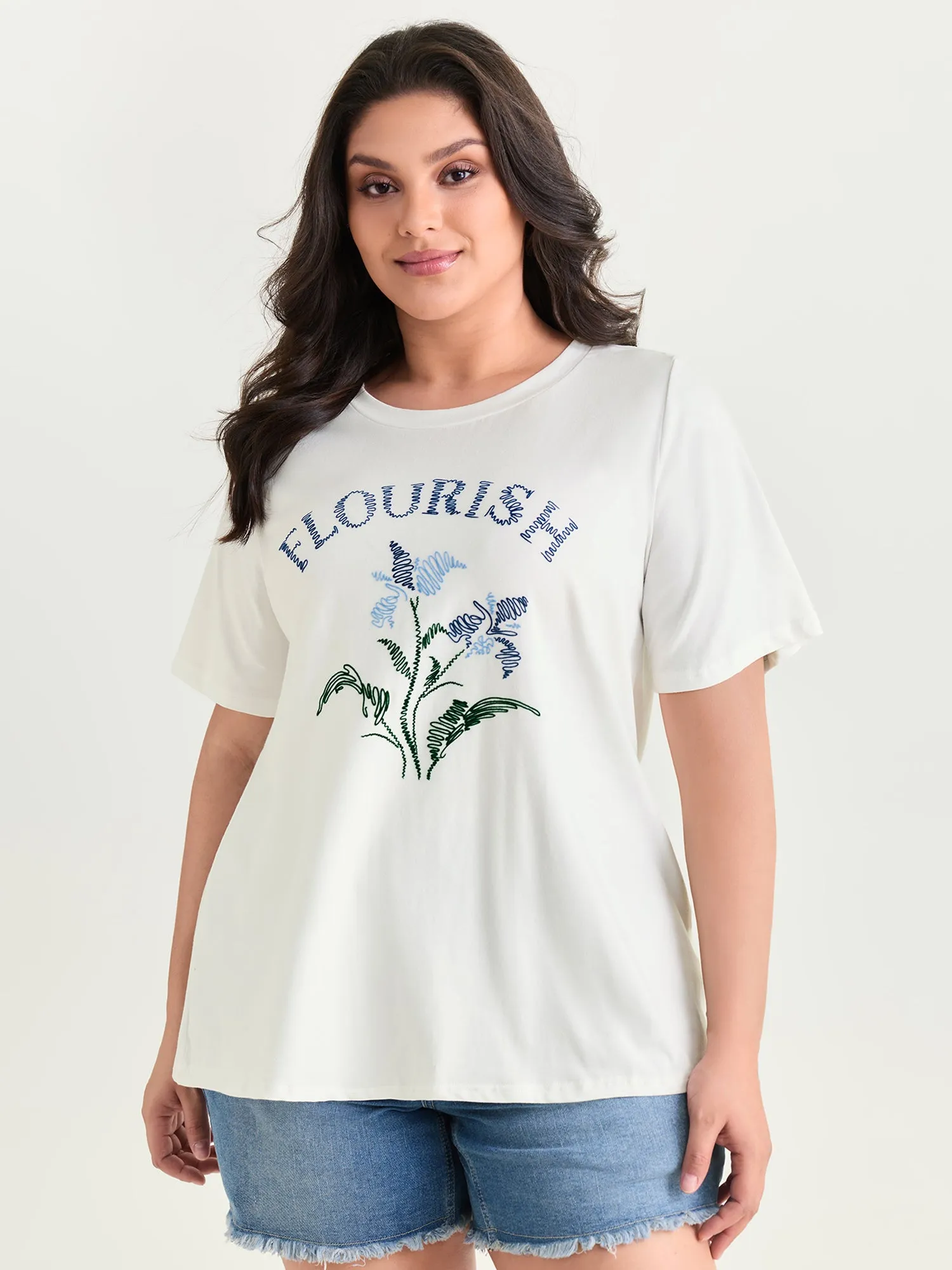 Cotton Flourish Embroidered Floral T-Shirt sold by Bloomchic