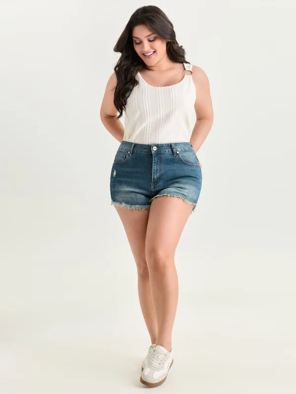 Stretchy Raw Hem Denim Shorts made by Bloomchic