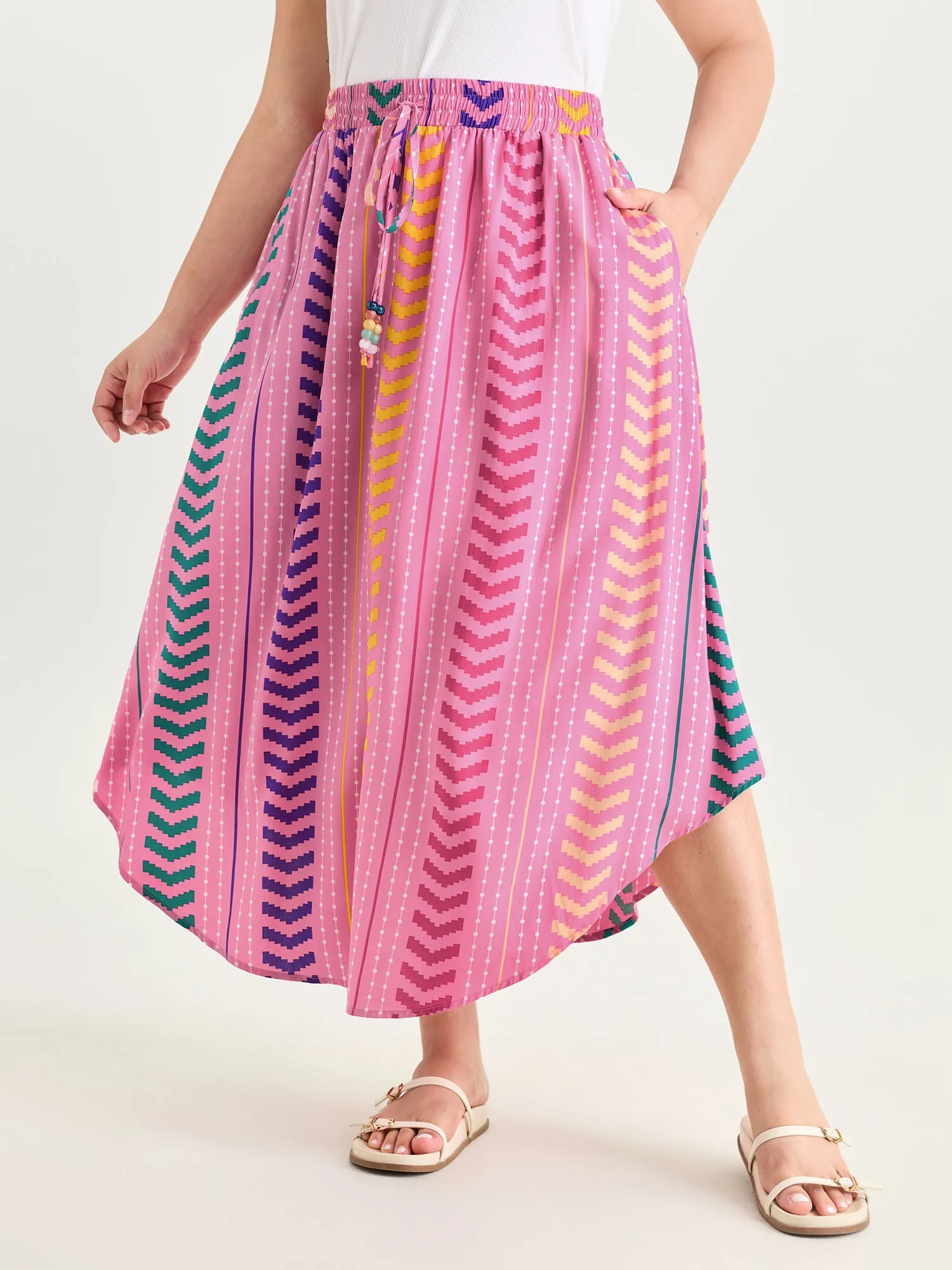 Geometric Striped Print Drawstring Maxi Skirt sold by Bloomchic product image thumbnail 2
